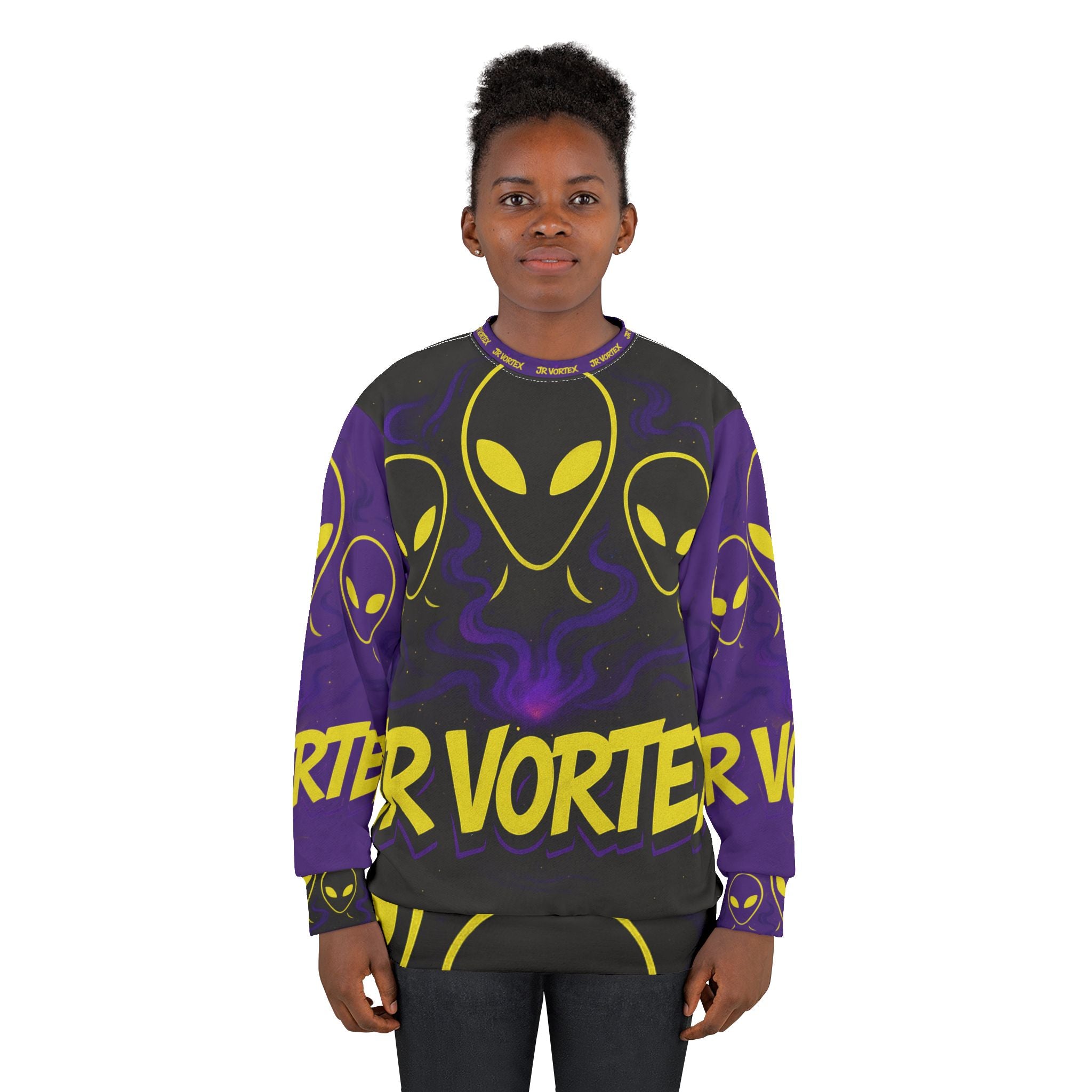 JR Vortex Alien Crewneck Sweatshirt — Neon UFO Graphic Pullover