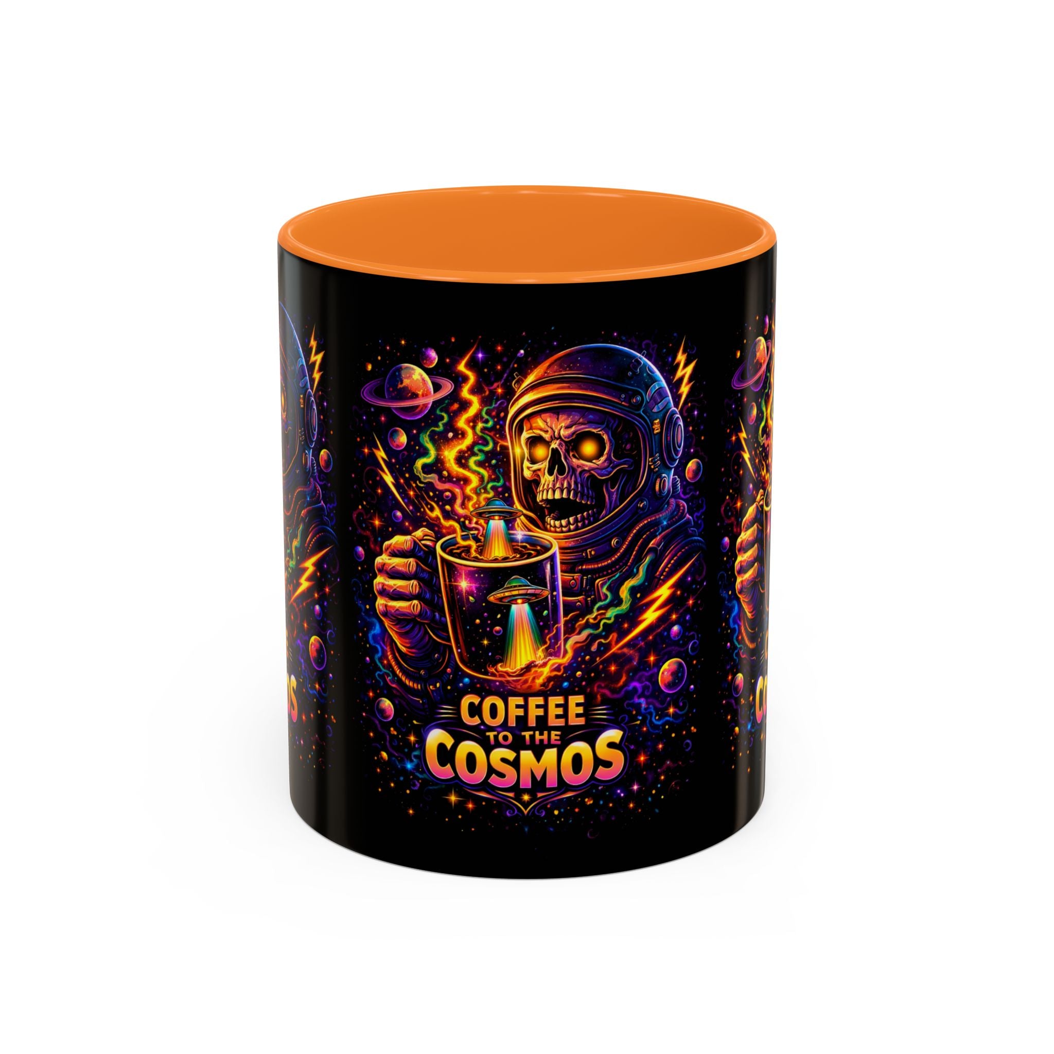 Coffee to the Cosmos Mug — Neon Space Skull Coffee Mug (11oz/15oz) Printify