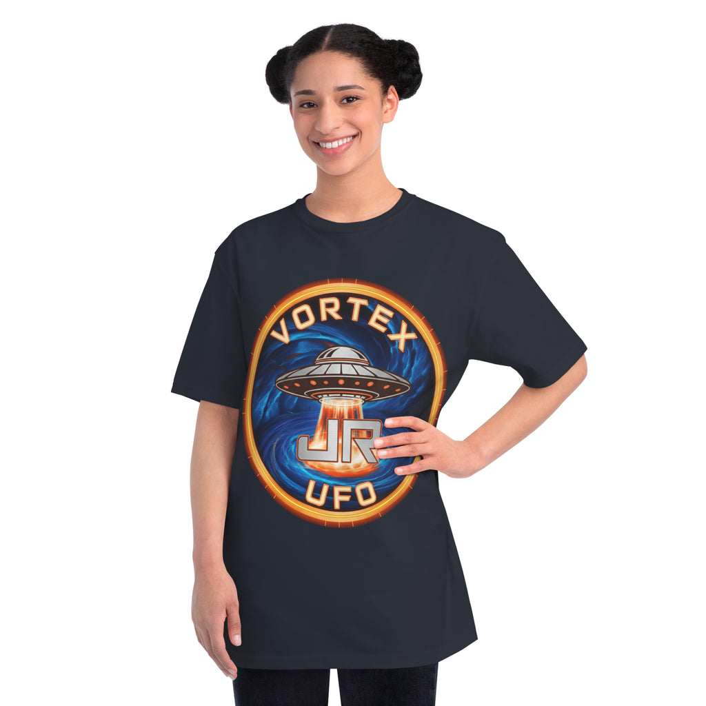 Vortex UFO JR Patch T‑Shirt — Retro UFO Badge Graphic Tee Printify