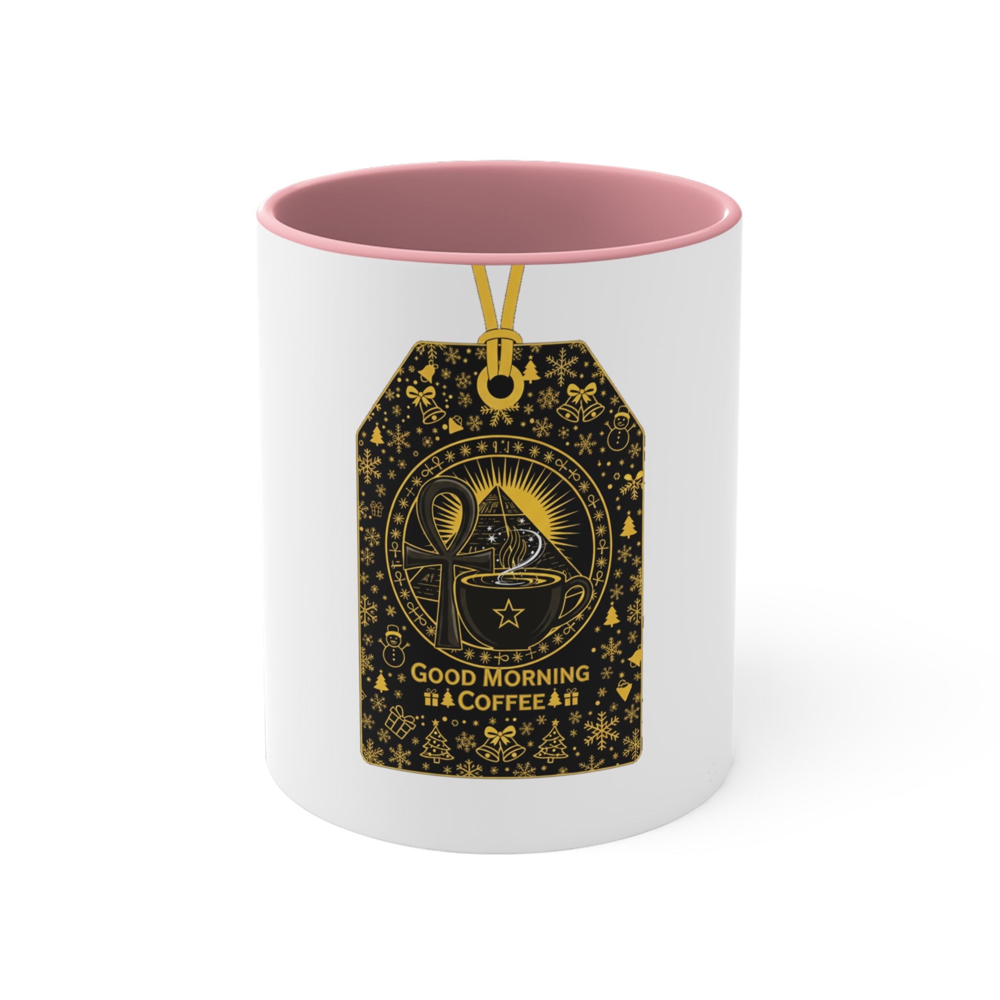 Good Morning Coffee Tag Accent Mug — Vintage Gold Tea-Tag Design 11oz