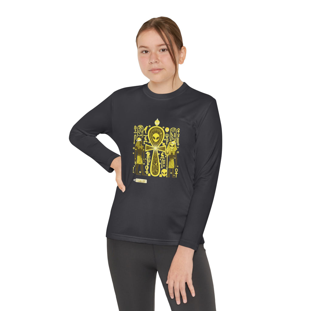 Youth Long Sleeve Tee — Yellow Alien Pharaoh Graphic