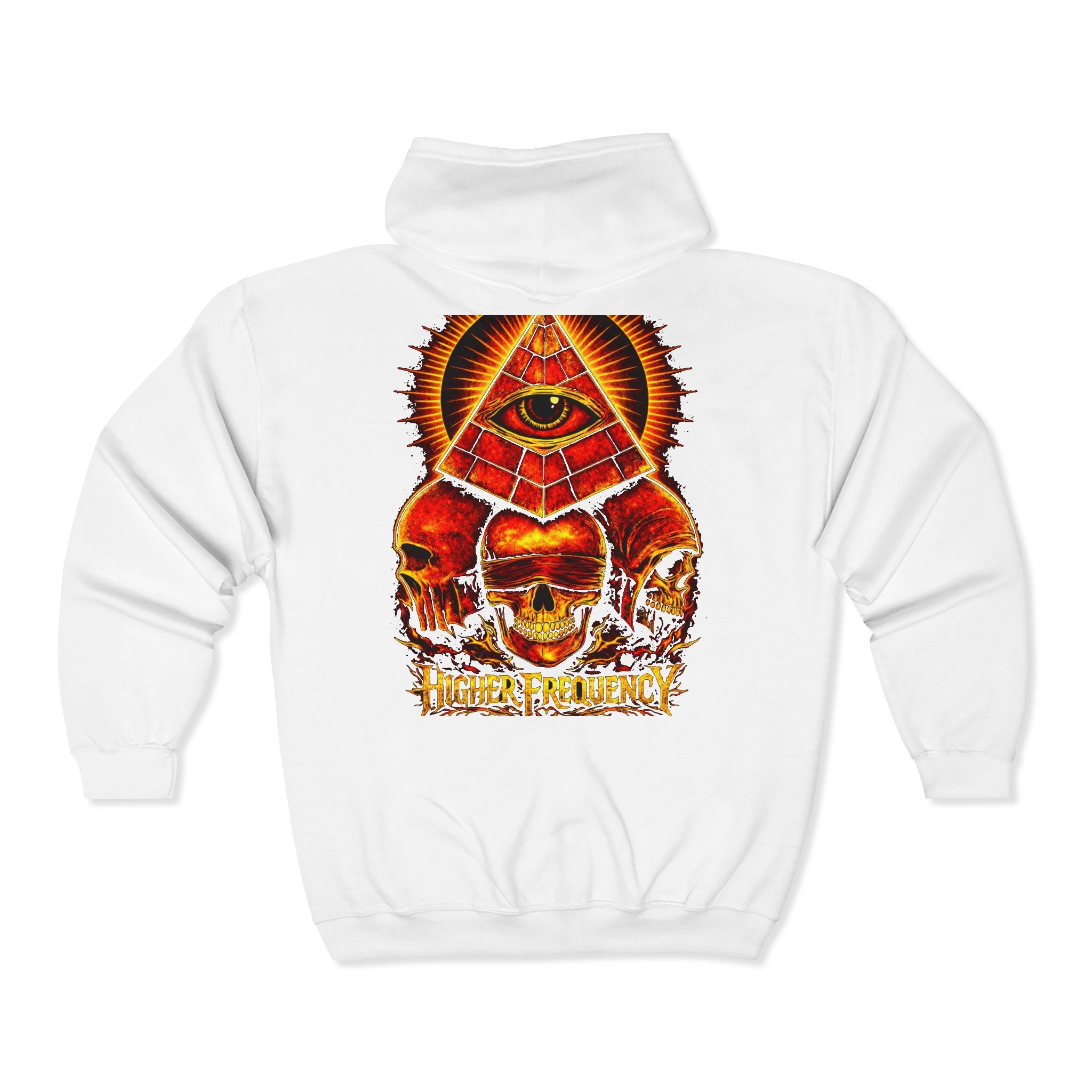 Illuminated Skull Zip Hoodie — All-Seeing Eye Graphic Back Printify