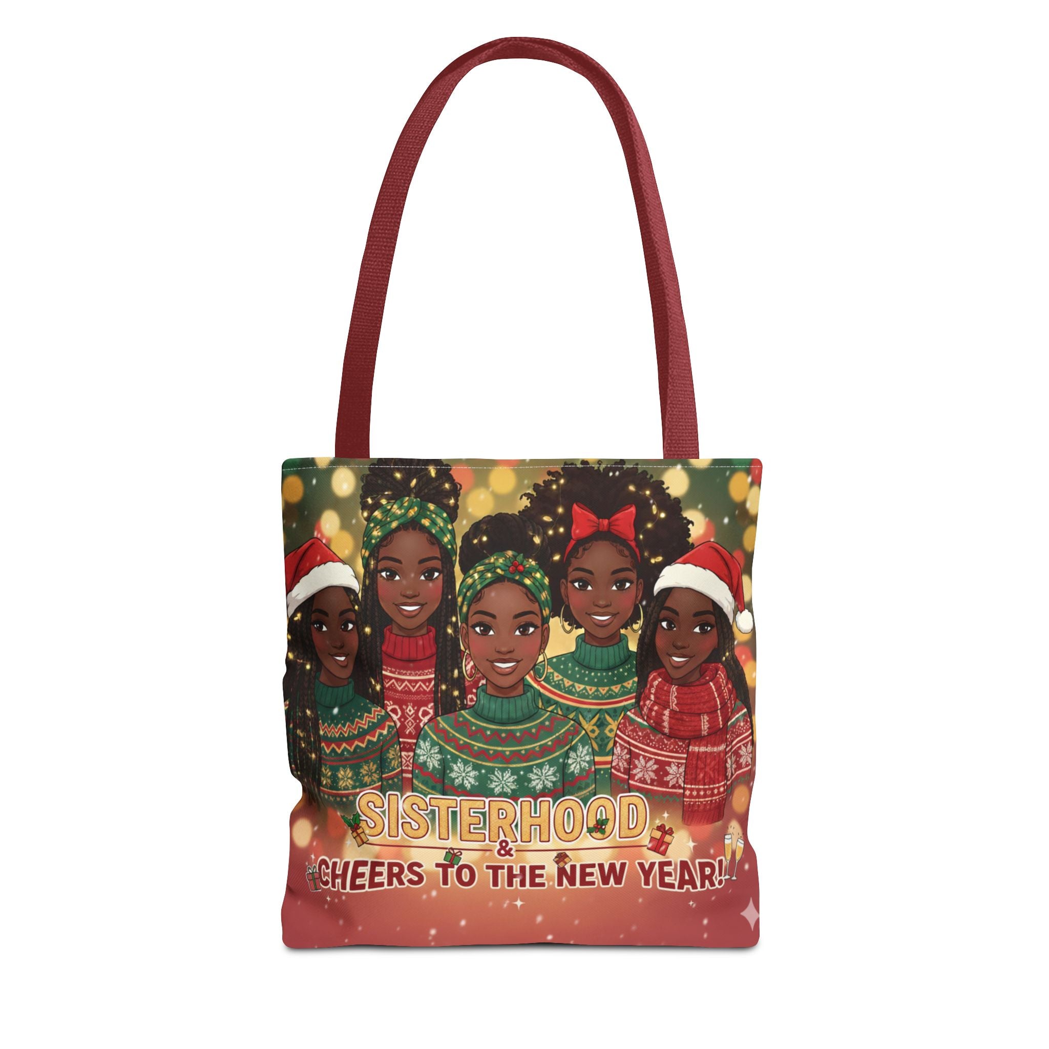 Sisterhood Holiday Tote Bag — “Cheers to the New Year!” Christmas Market Bag