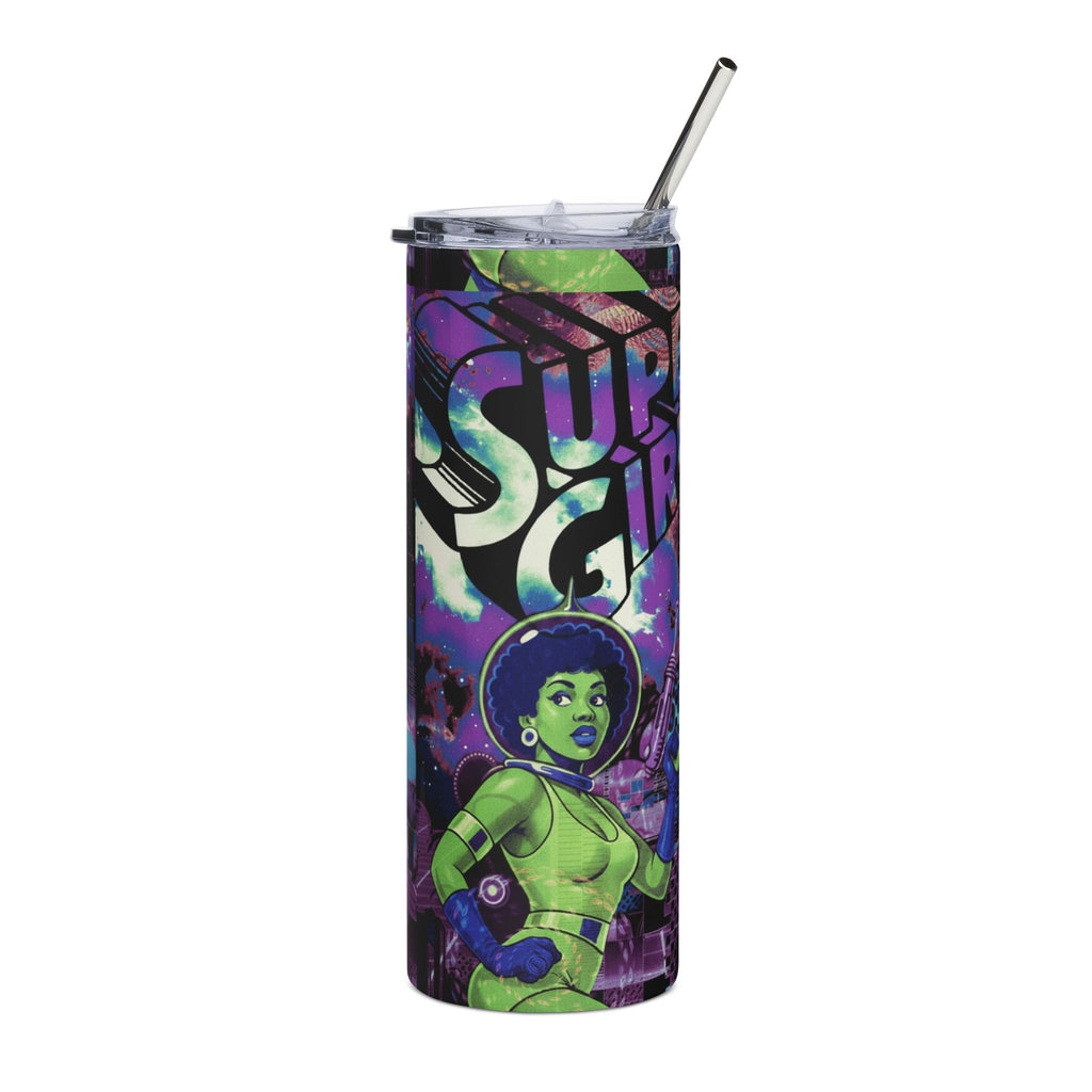 20oz Stainless Steel Tumbler — Green Supergirl Cosmic Collage Design