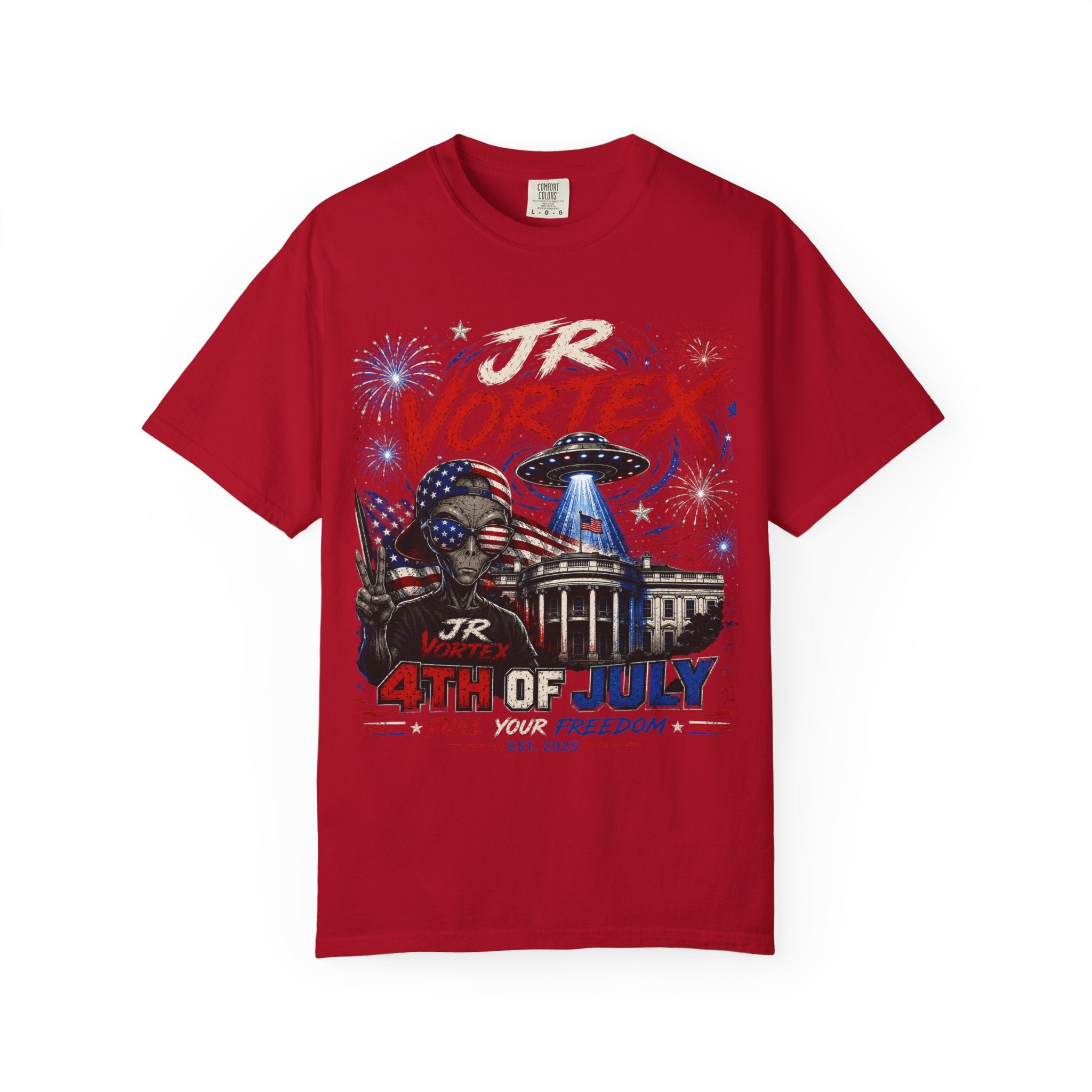 JR Vortex 4th of July UFO Tee — Cosmic Patriot Graphic