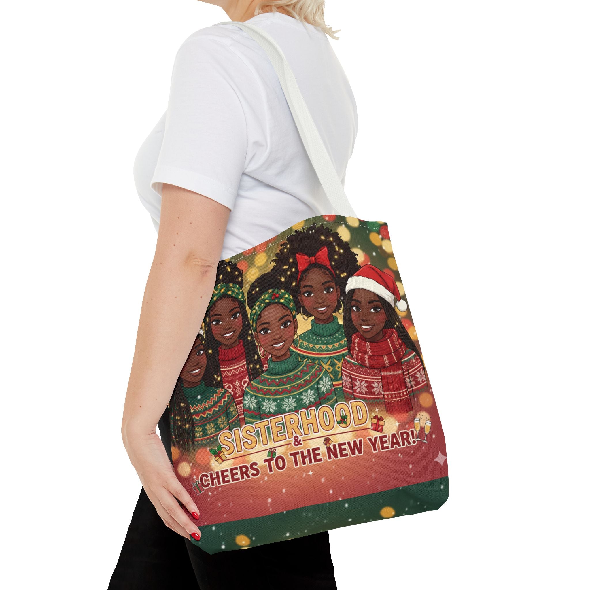 Sisterhood Holiday Tote Bag — “Cheers to the New Year!” Christmas Market Bag