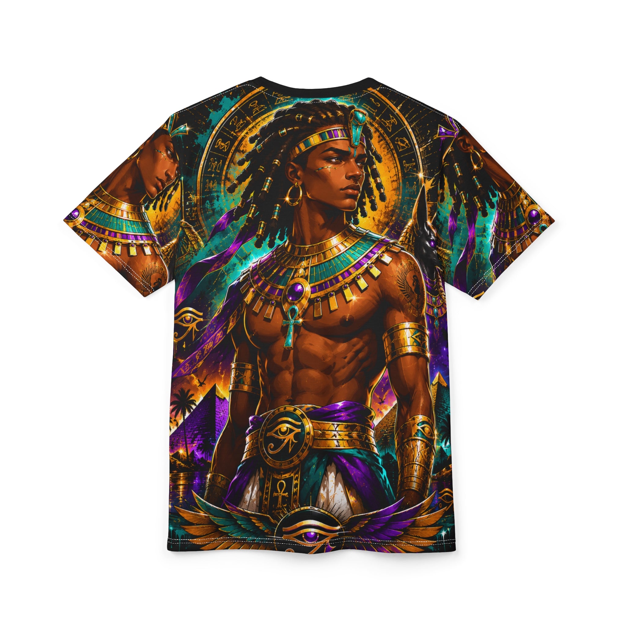 Egyptian King Ankh Graphic Tee side view highlighting golden pharaoh streetwear design