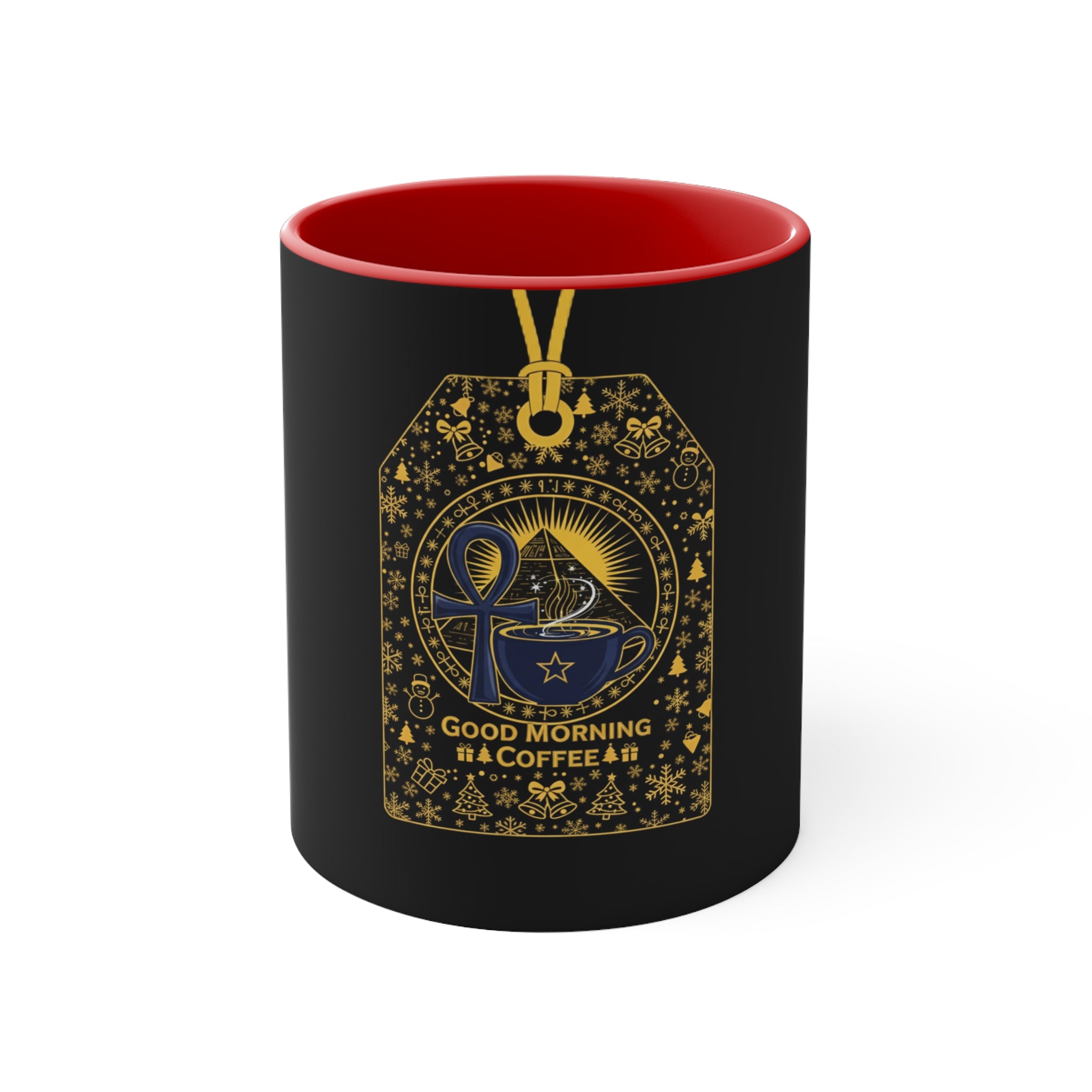 Good Morning & Coffee Accent Mug — Vintage Gold Tag Coffee Cup