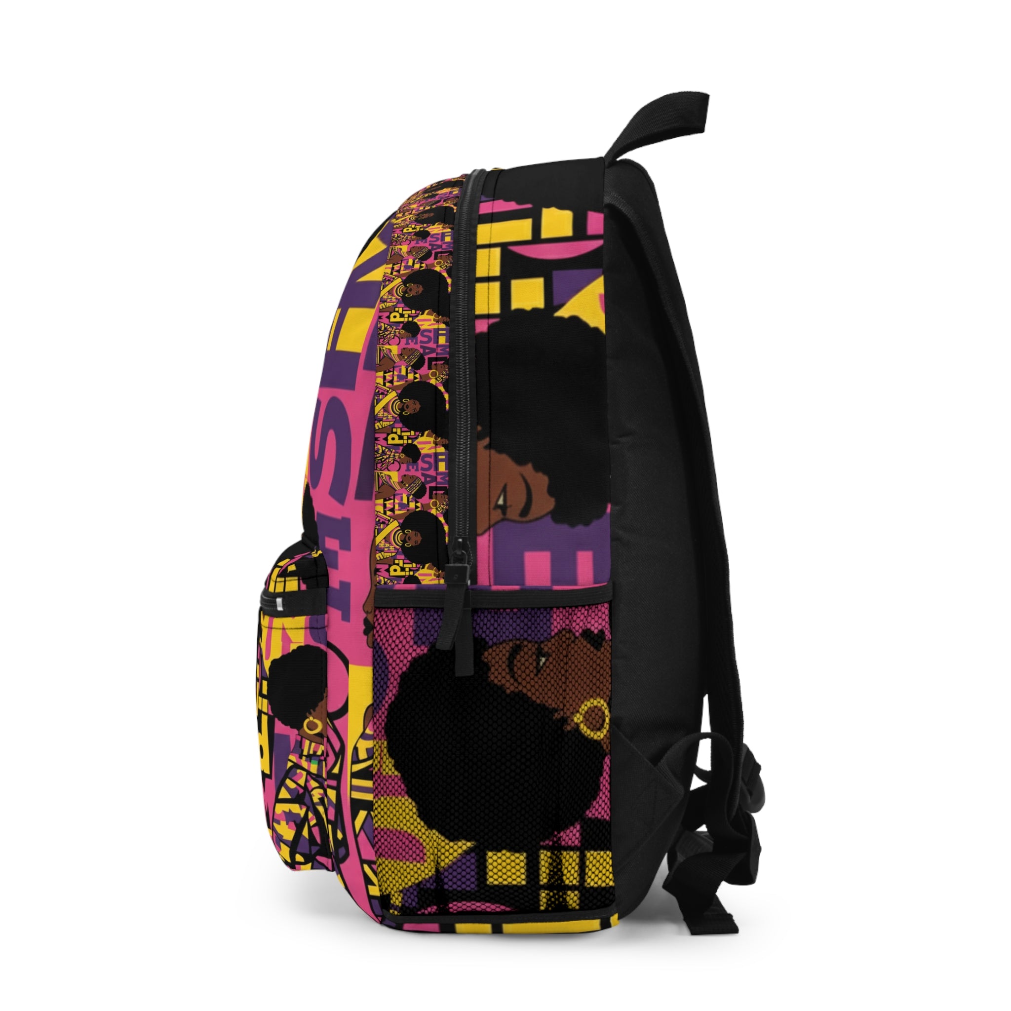 Afro Queen Pattern Backpack – Bold Pink & Gold Afrocentric School Bag