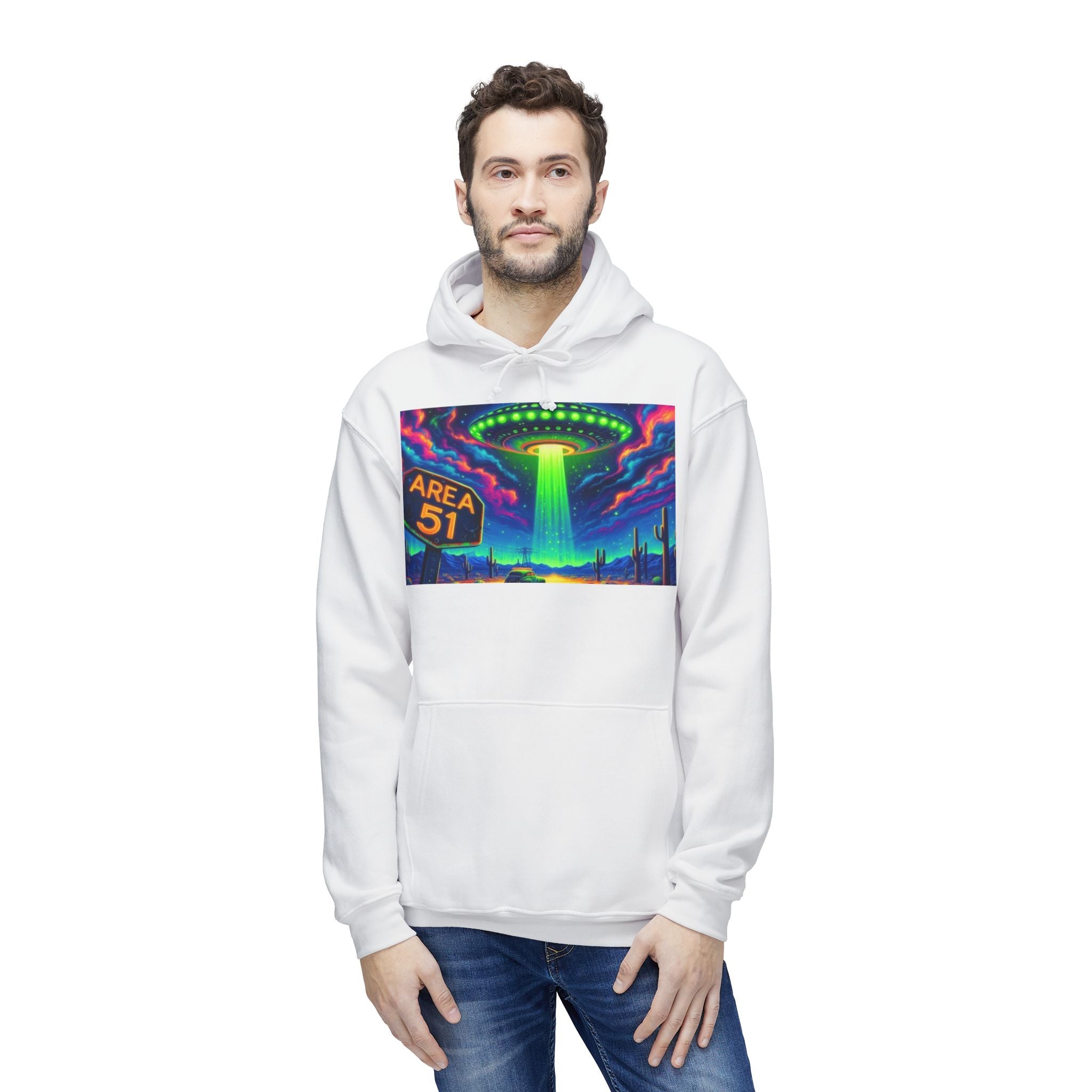 Alien Abduction Hoodie, Area 51 Graphic, Unisex Sweatshirt, Fun Gift for UFO Lovers, Cozy Outerwear, Conspiracy Themed Apparel