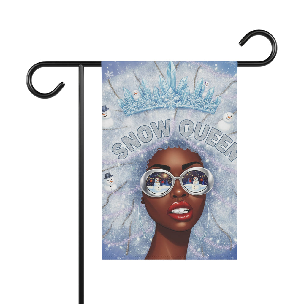 Snow Queen Garden Flag — Winter Decor Banner with Reflective Sunglasses Design