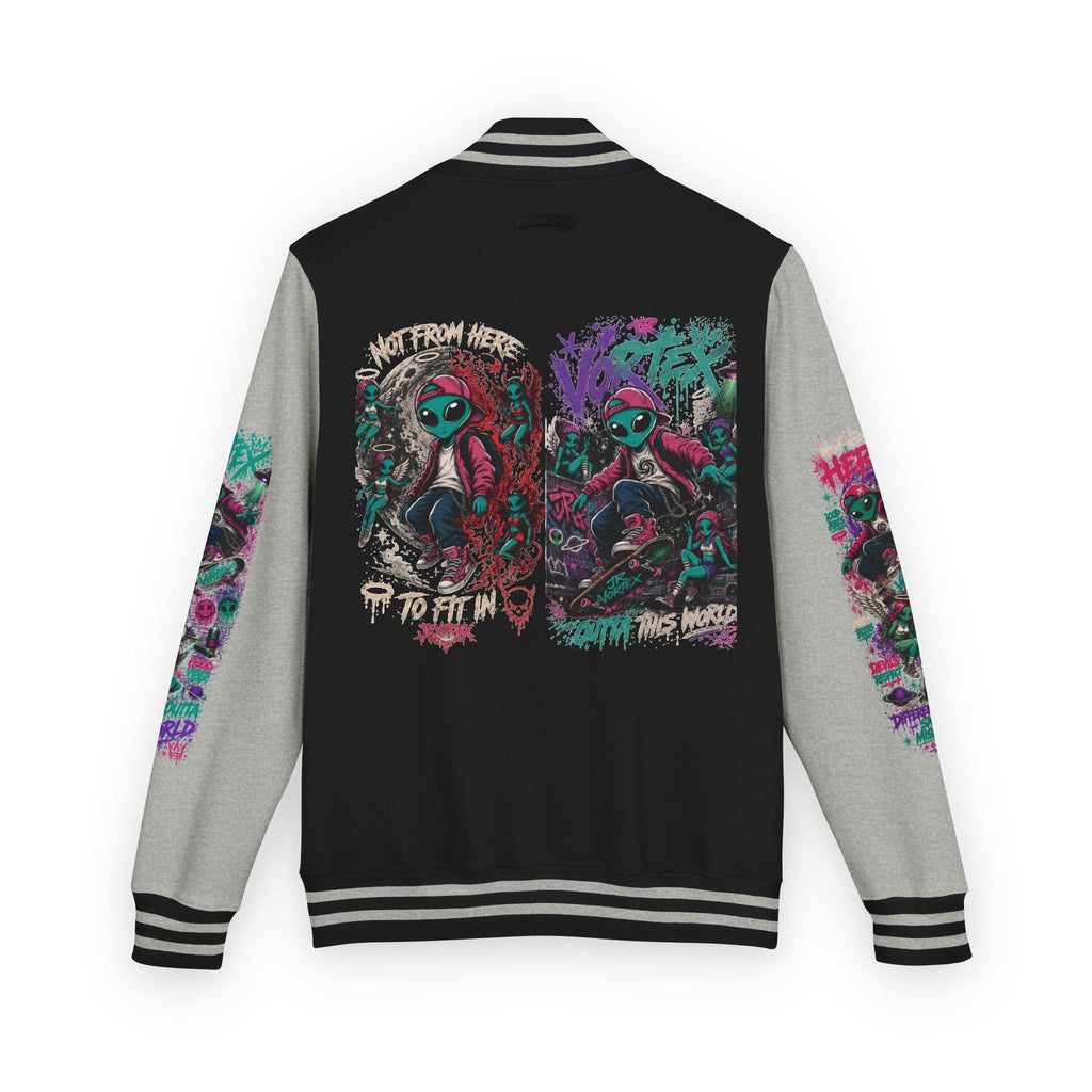 Letterman Jacket — Neon Alien Skull Graphic Varsity Jacket