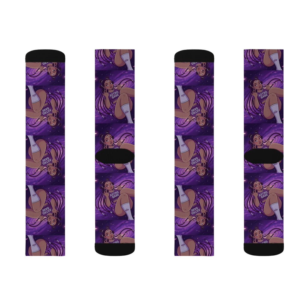 Astrology Babe Purple Sublimation Socks — Celestial Graphic Crew Socks