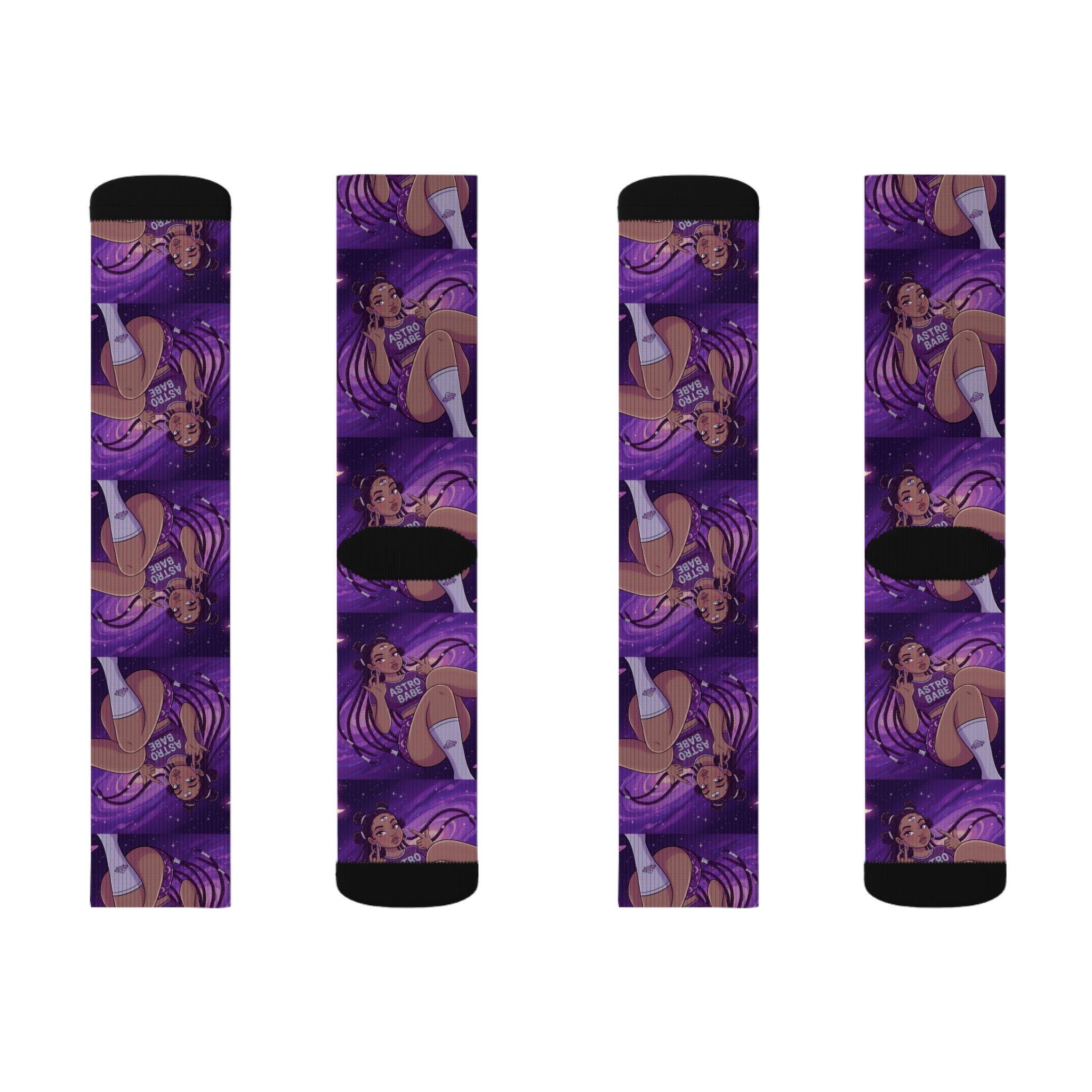 Astrology Babe Purple Sublimation Socks — Celestial Graphic Crew Socks