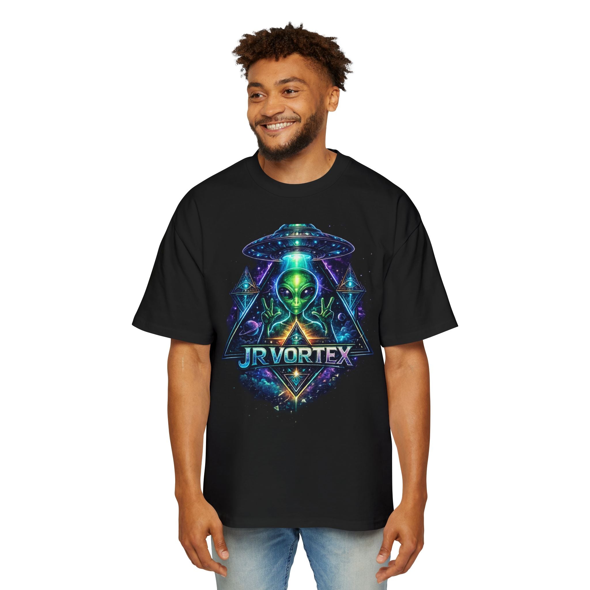 Alien Vortex Graphic Tee — Men’s Oversized UFO T-Shirt Printify