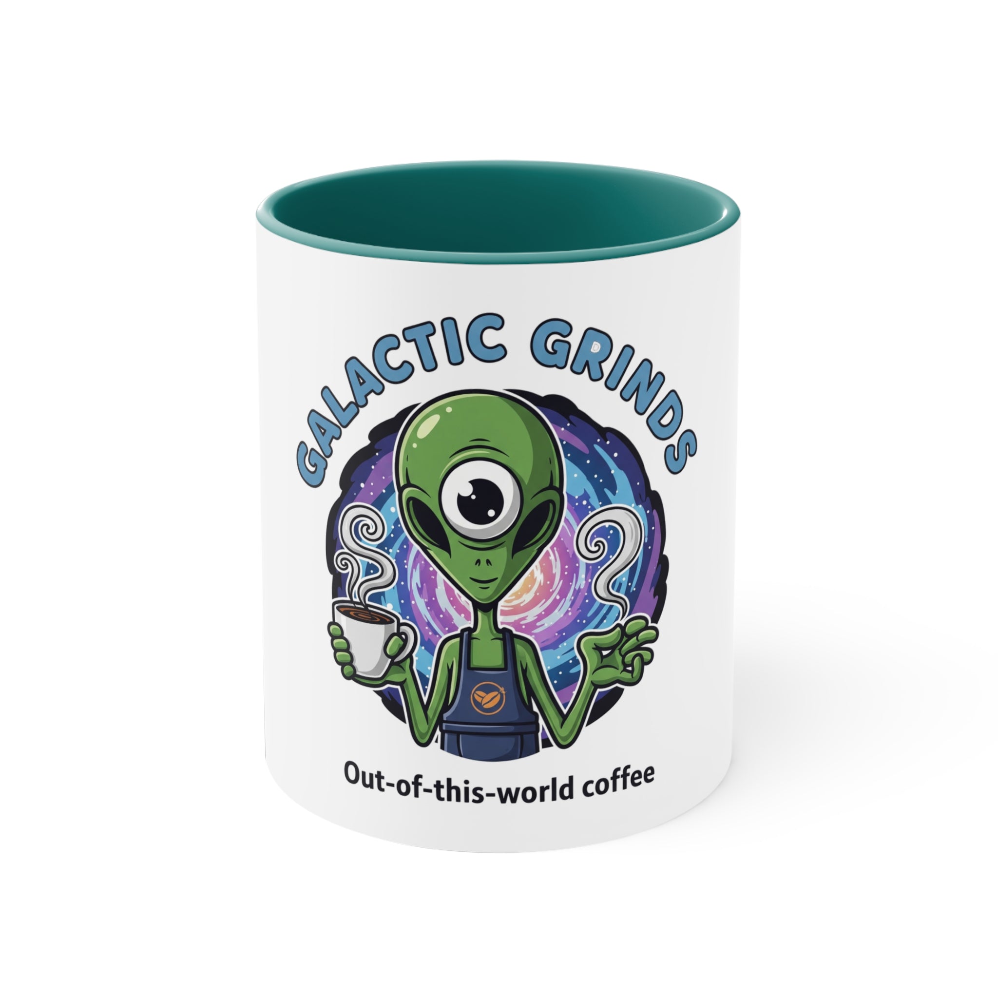 Galactic Grinds Alien 11oz Accent Mug, Fun Coffee Mug for Sci-Fi Lovers, Unique Gift for Birthdays and Holidays, Quirky Drinkware☕️