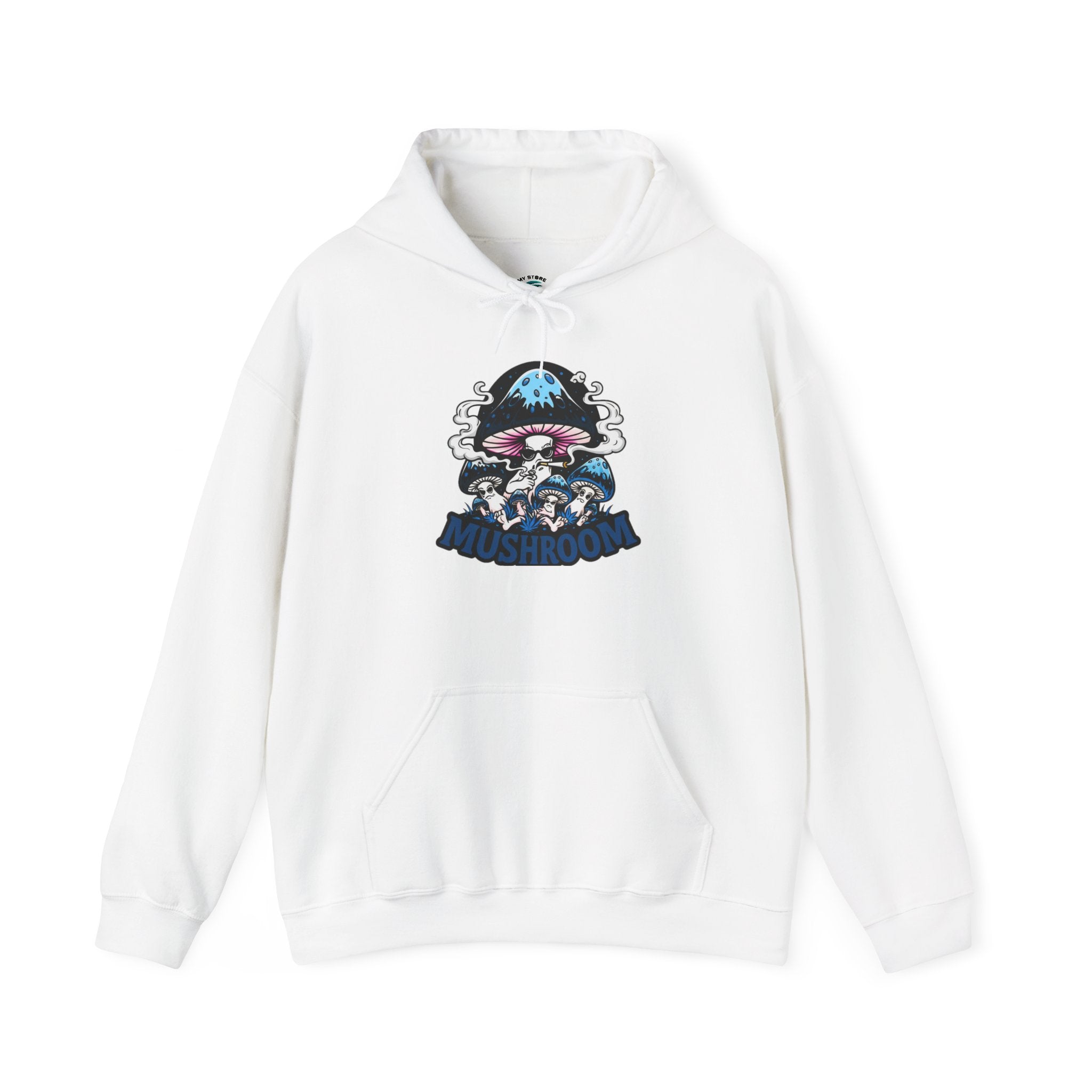 Blue Mushroom Hoodie — Mystical Fungi Graphic Sweatshirt