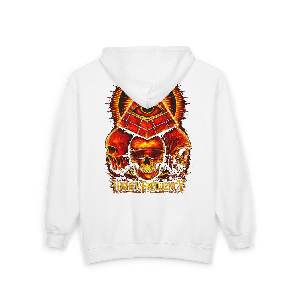 Illuminated Skull Zip Hoodie — All-Seeing Eye Graphic Back Printify