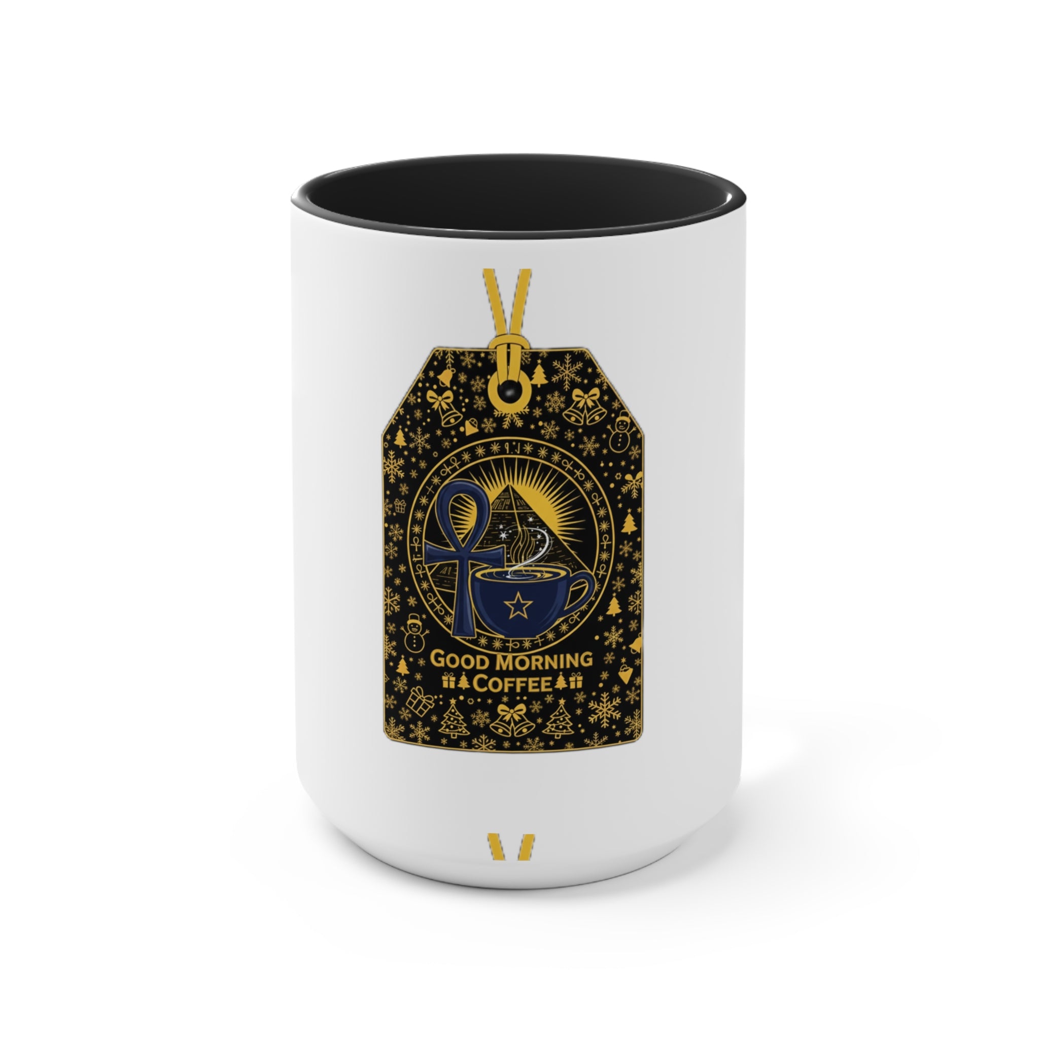 Good Morning Coffee Accent Mug — Pink Interior Ceramic Coffee Mug with Gold Tarot Tag Design