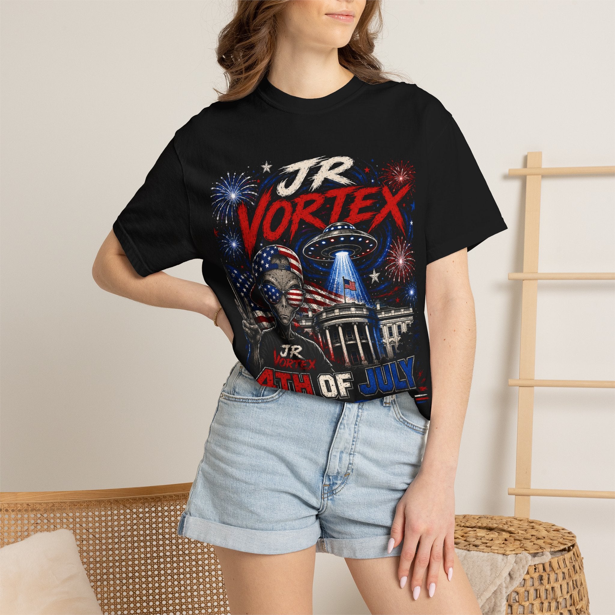 JR Vortex 4th of July UFO Tee — Cosmic Patriot Graphic