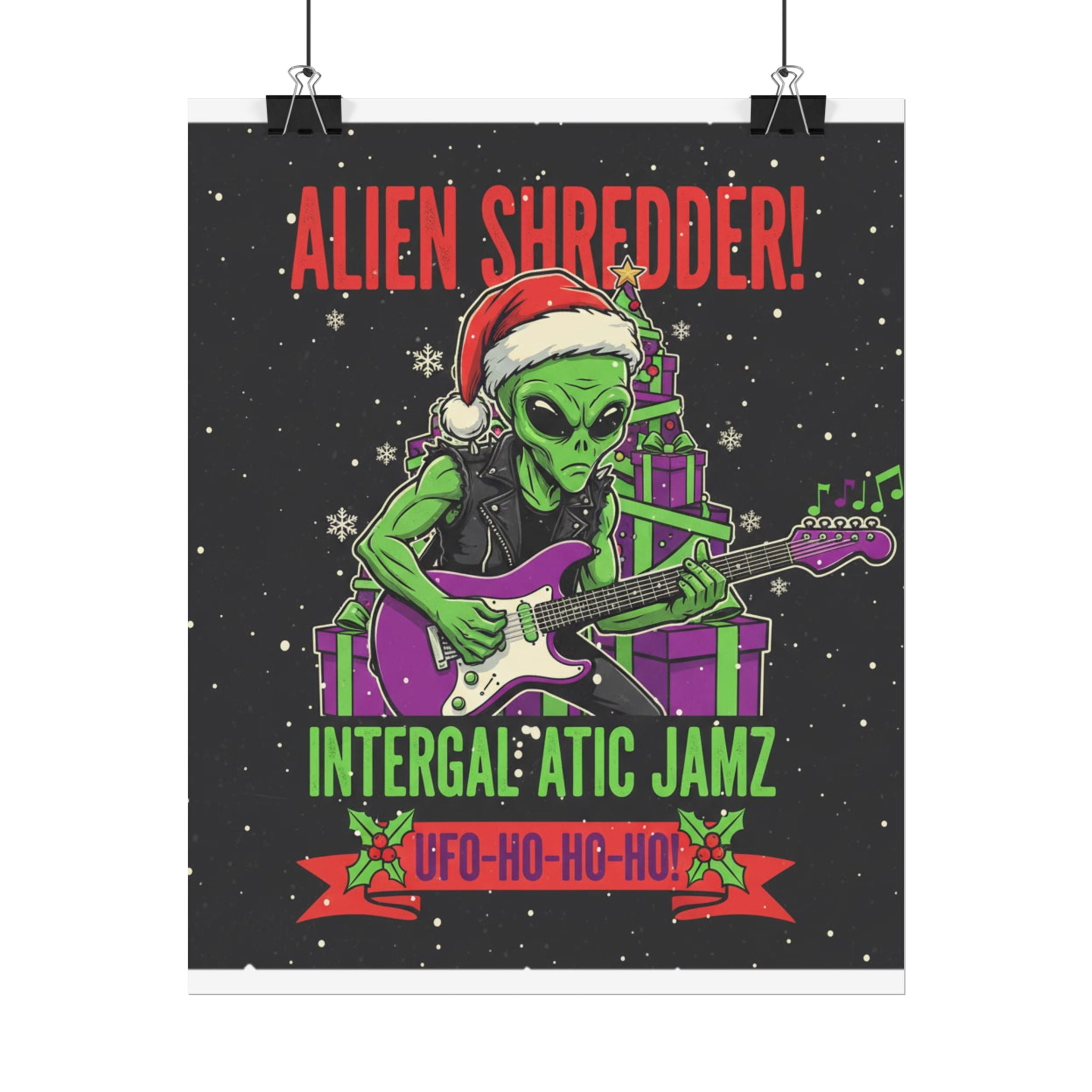 Alien Shredder Poster — Christmas Guitar UFO Holiday Wall Art