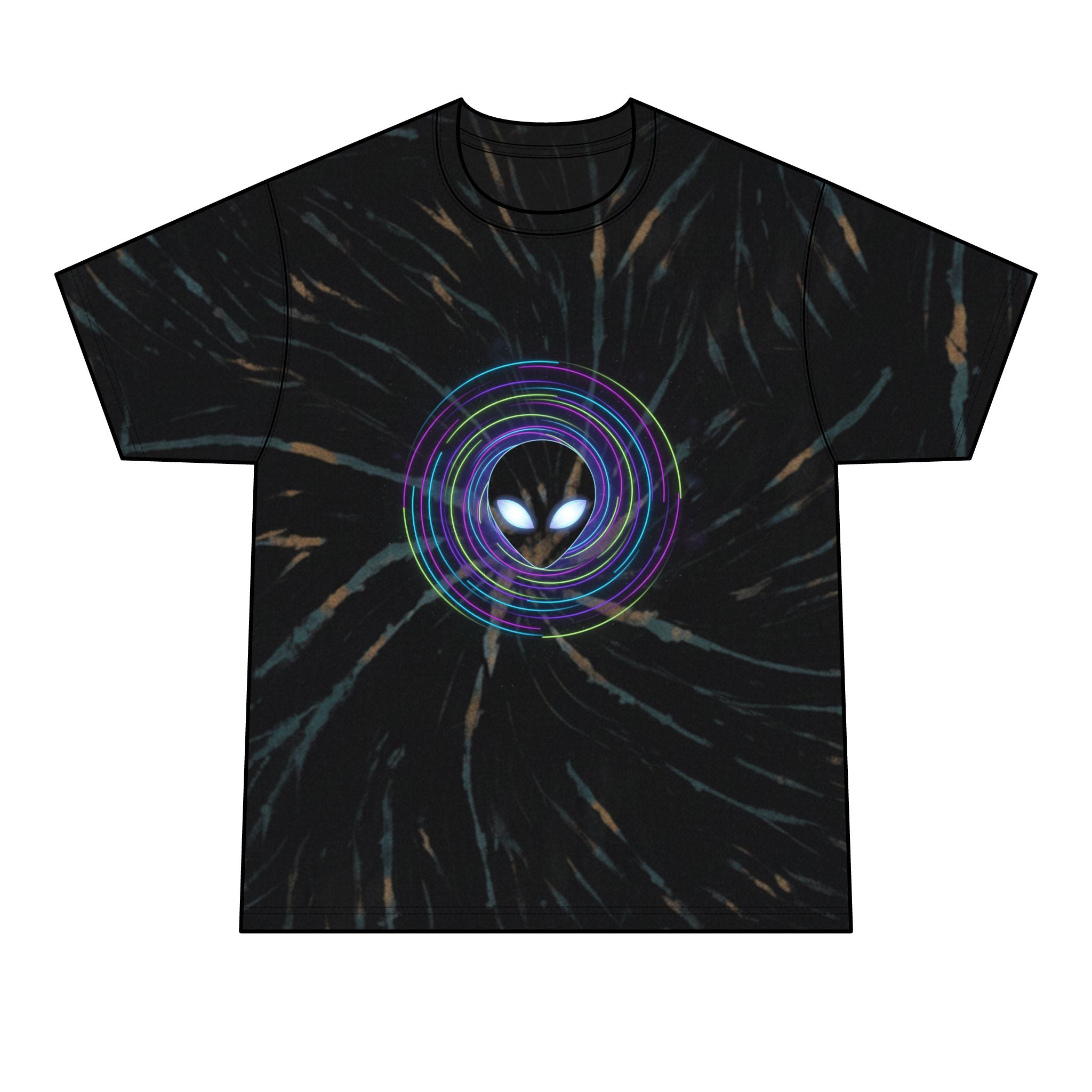 Alien Vibes Tie-Dye Tee — Black Spiral Graphic Men’s T-Shirt Printify