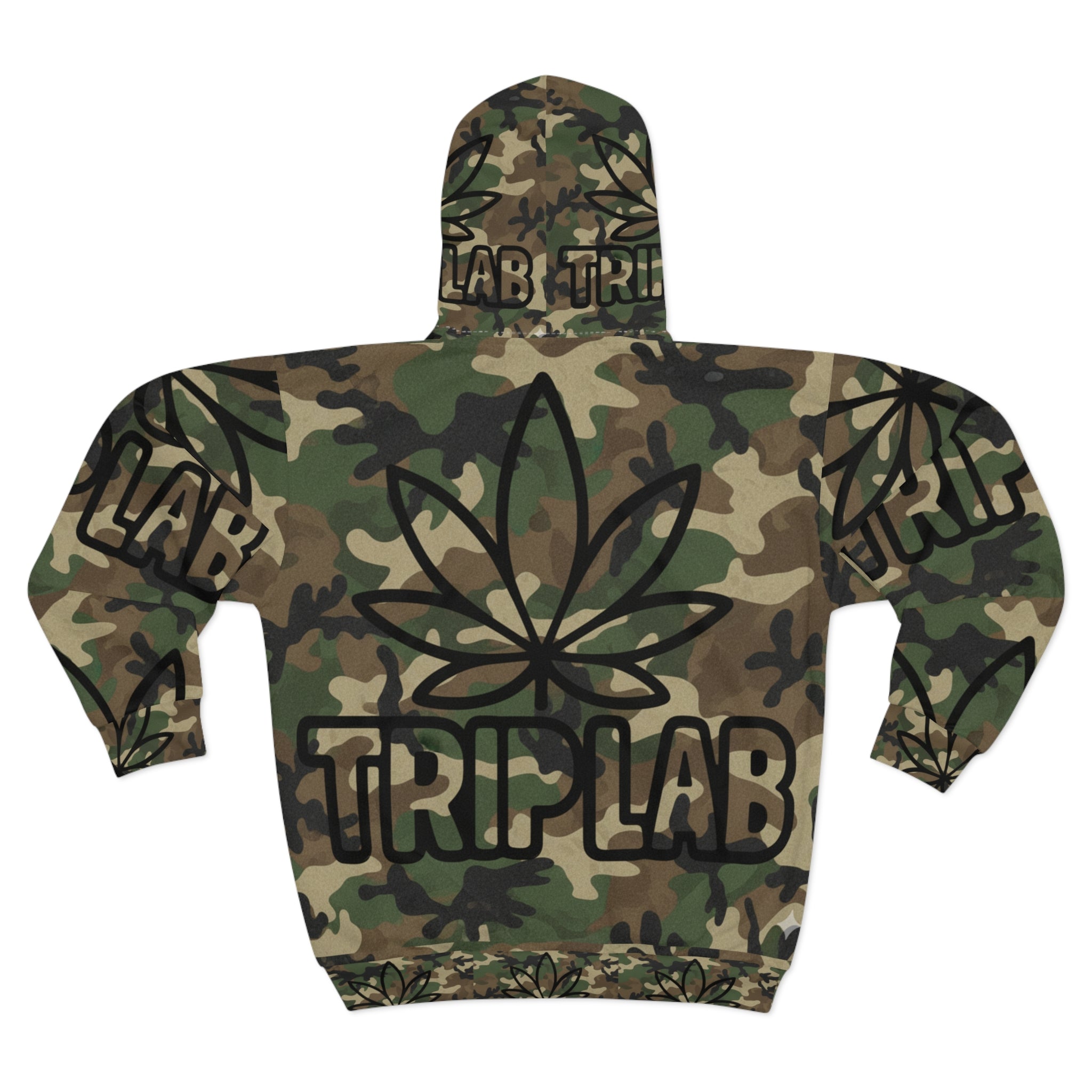 Camo 'TRIP LAB' Zip Hoodie with Leaf Graphic