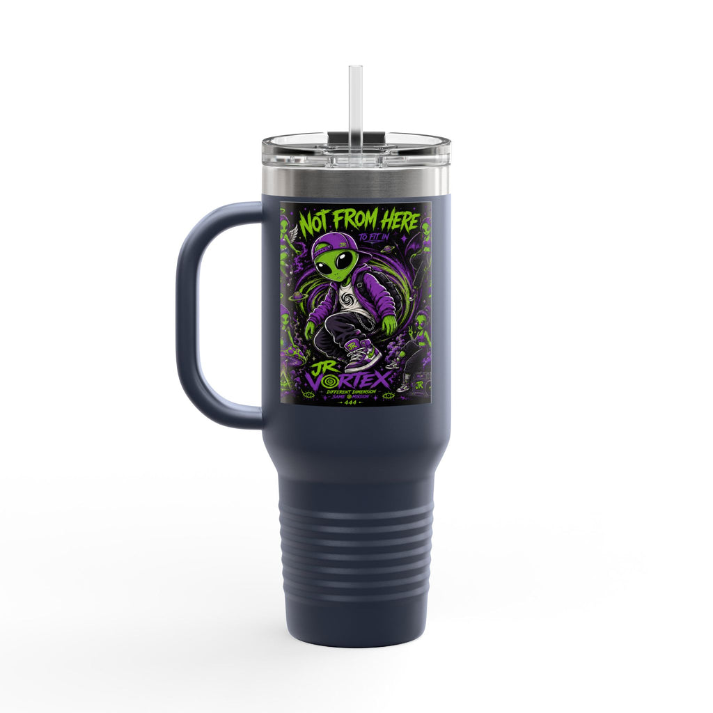 40oz Insulated Travel Mug — "Not From Here to Fit In" Alien Graphic