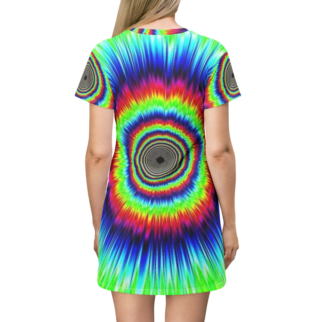 Tie-Dye Sunburst Mini Dress – Psychedelic Rainbow AOP T-Shirt Dress