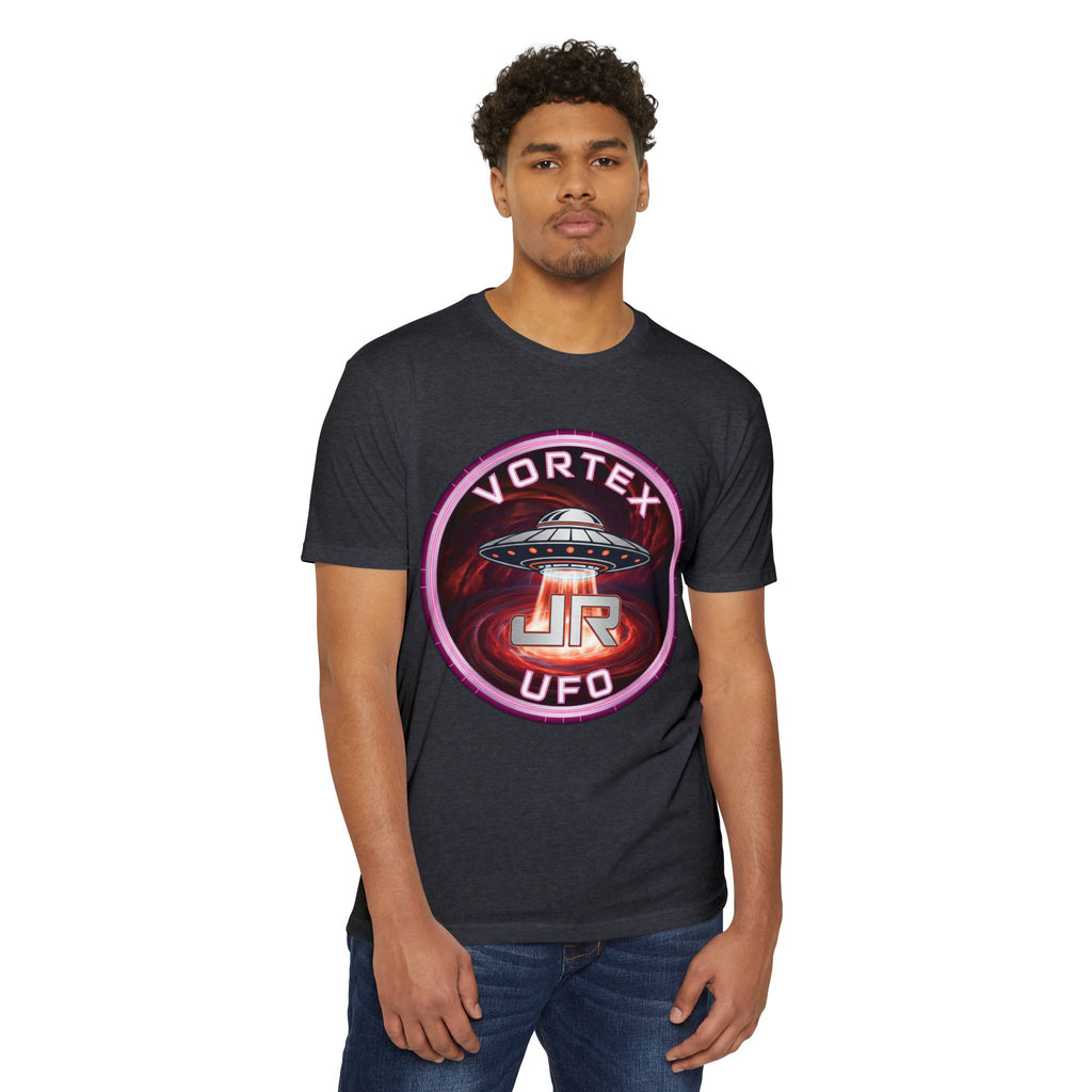 UFO Vortex Logo T-Shirt — Retro Alien Spacecraft Graphic Tee Printify