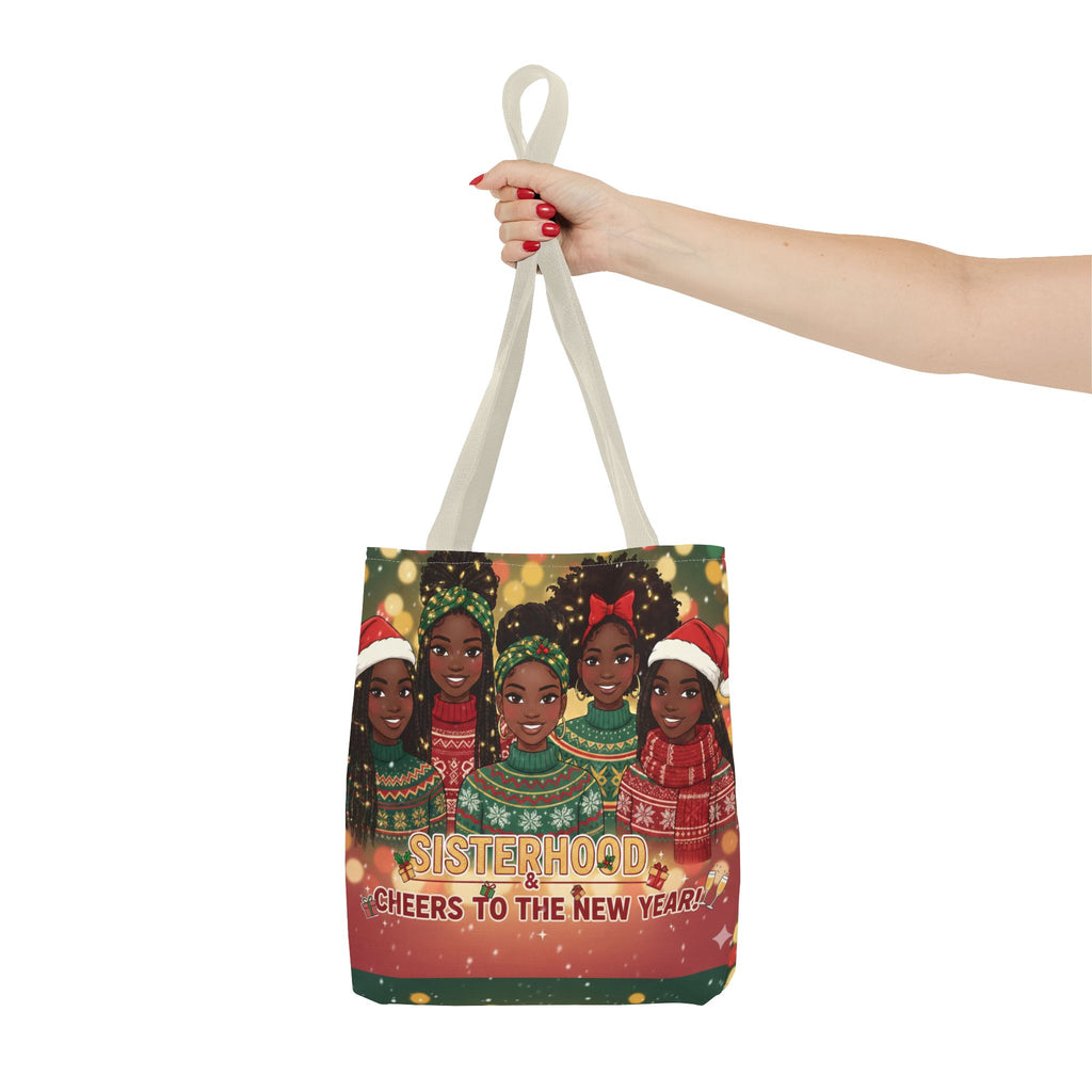 Sisterhood Holiday Tote Bag — “Cheers to the New Year!” Christmas Market Bag