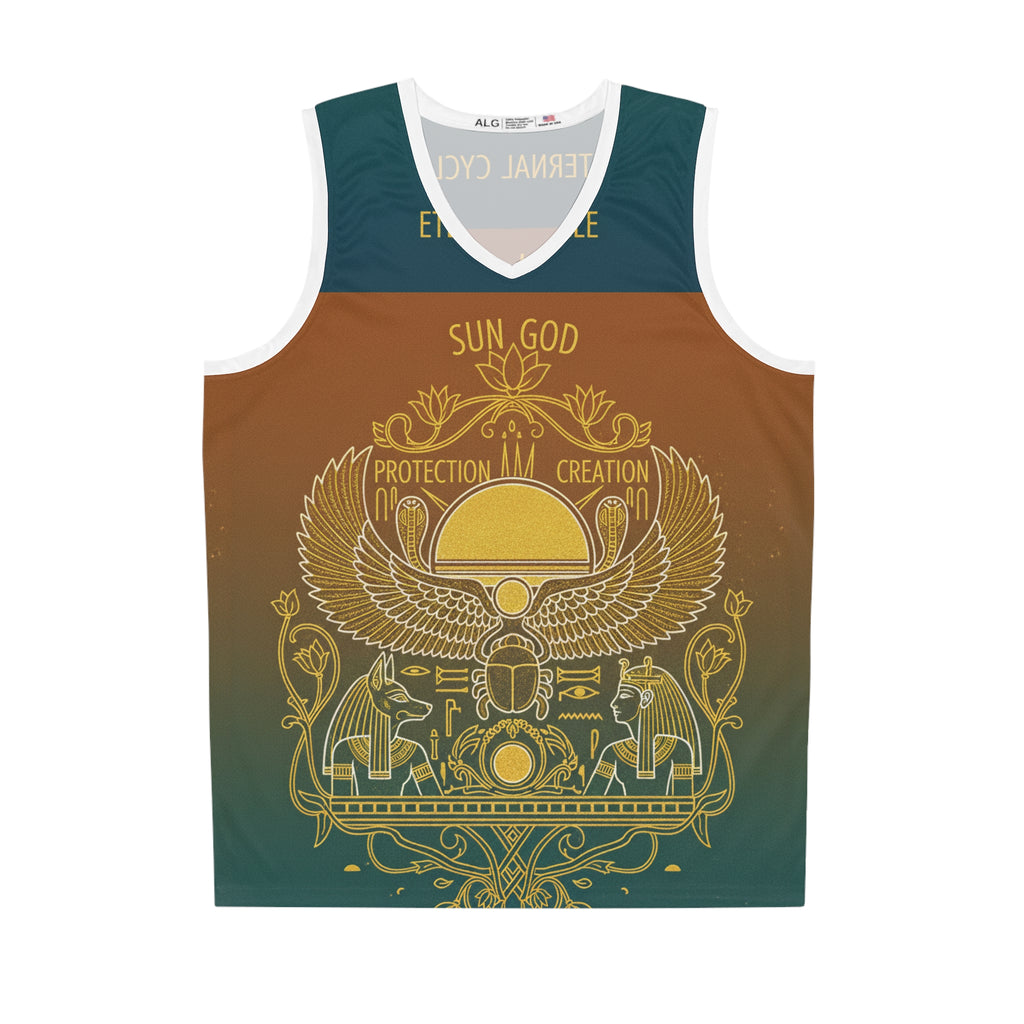 Egyptian Sun God Basketball Jersey — 'Sun God: Protection & Creation' All-Over Print Printify