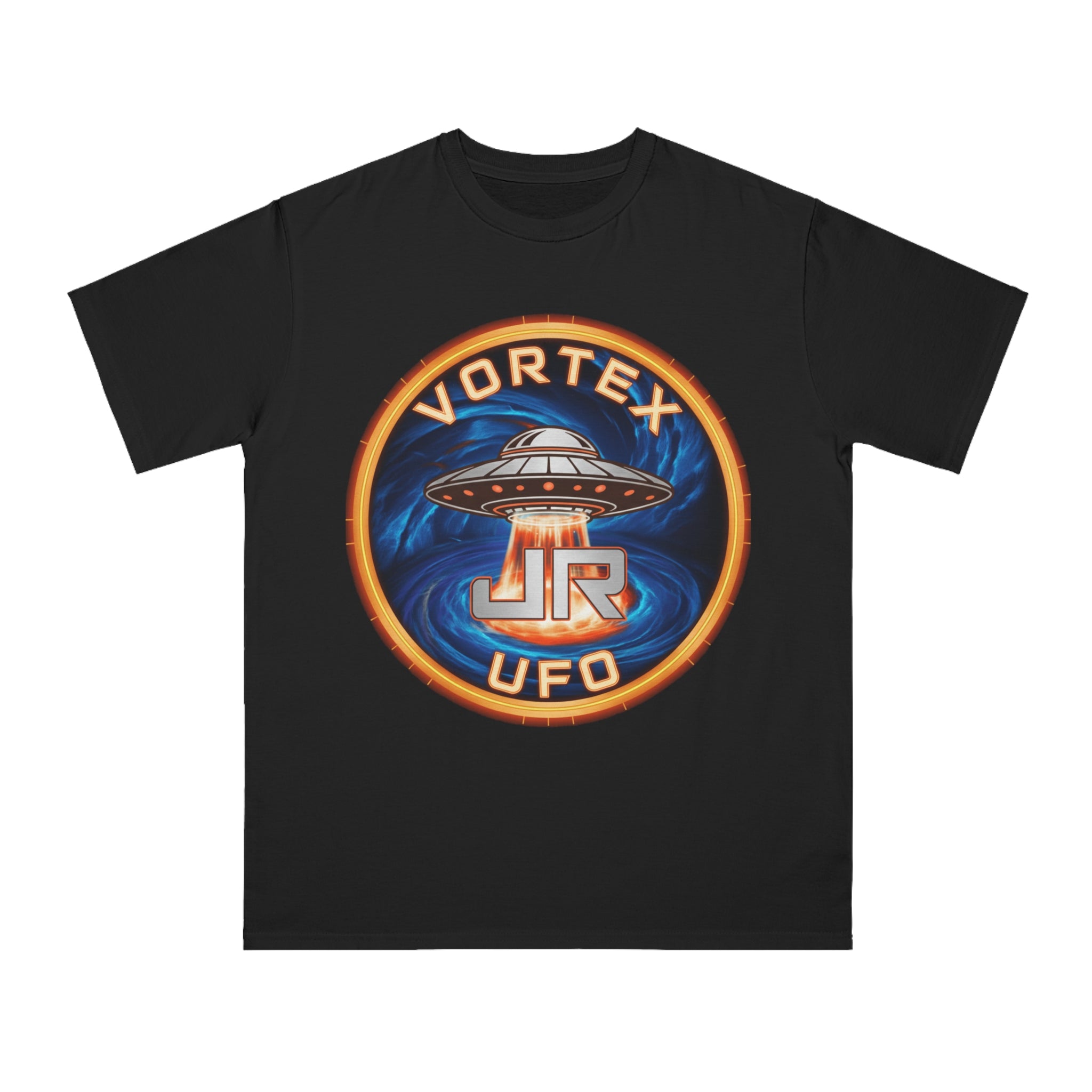 Vortex UFO JR Patch T‑Shirt — Retro UFO Badge Graphic Tee Printify