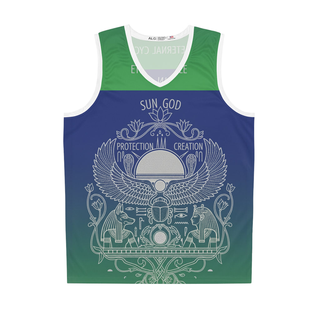 Egyptian Sun God Basketball Jersey — Scarab & Wings All-Over Print Printify