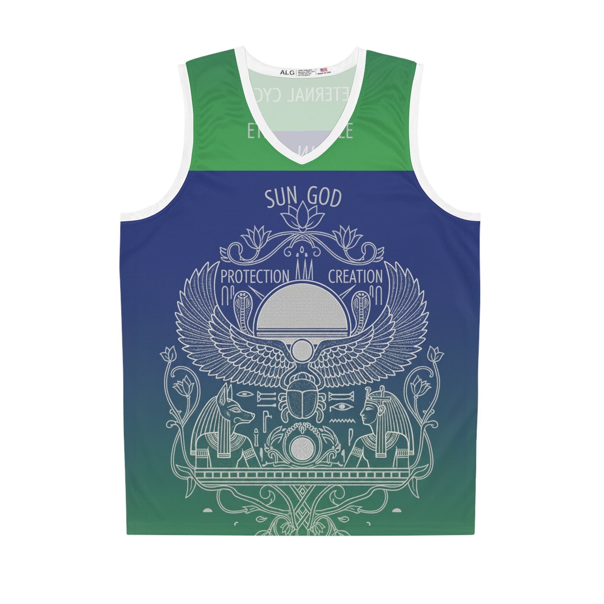Egyptian Sun God Basketball Jersey — Scarab & Wings All-Over Print Printify