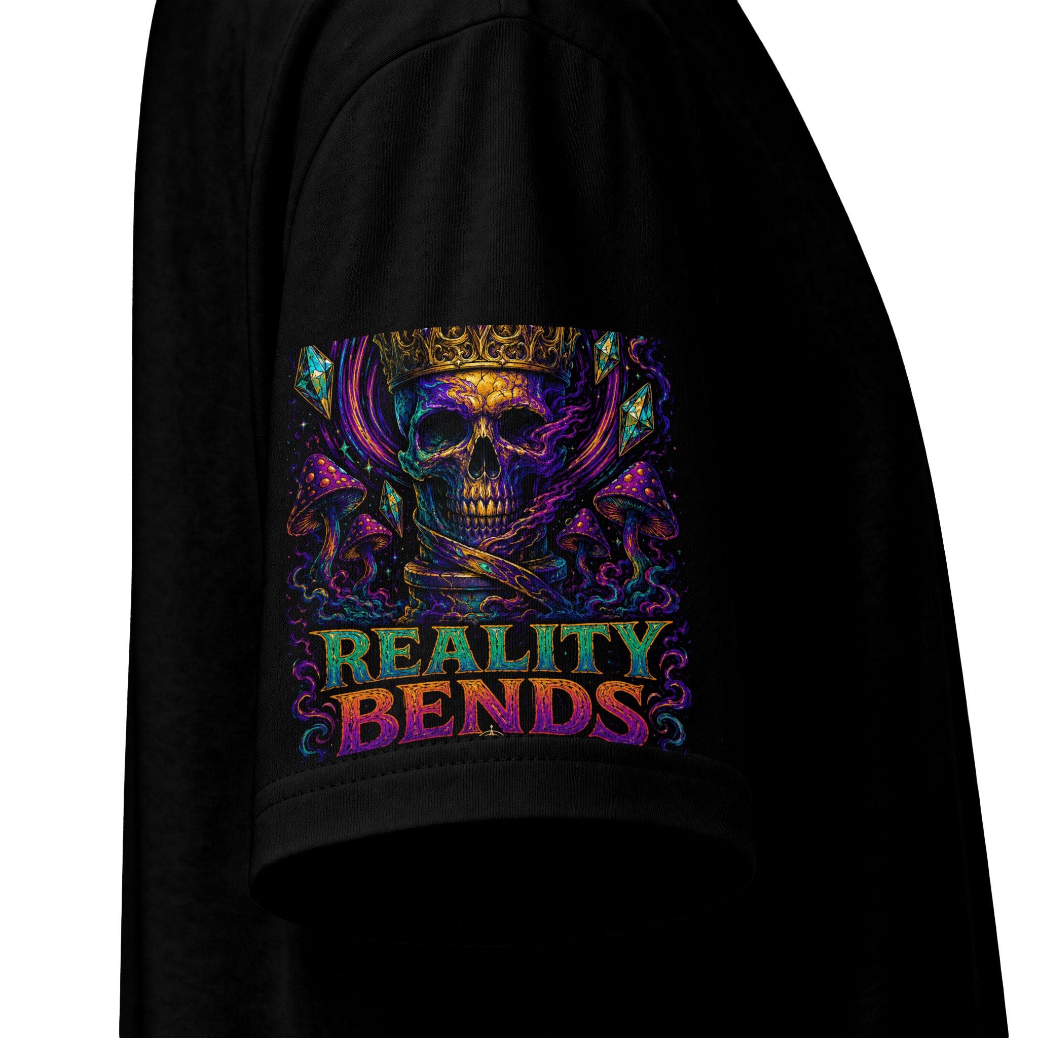 Psychedelic "Reality Bends" Graphic T-Shirt — Alien Eye & Crown Skull Tee