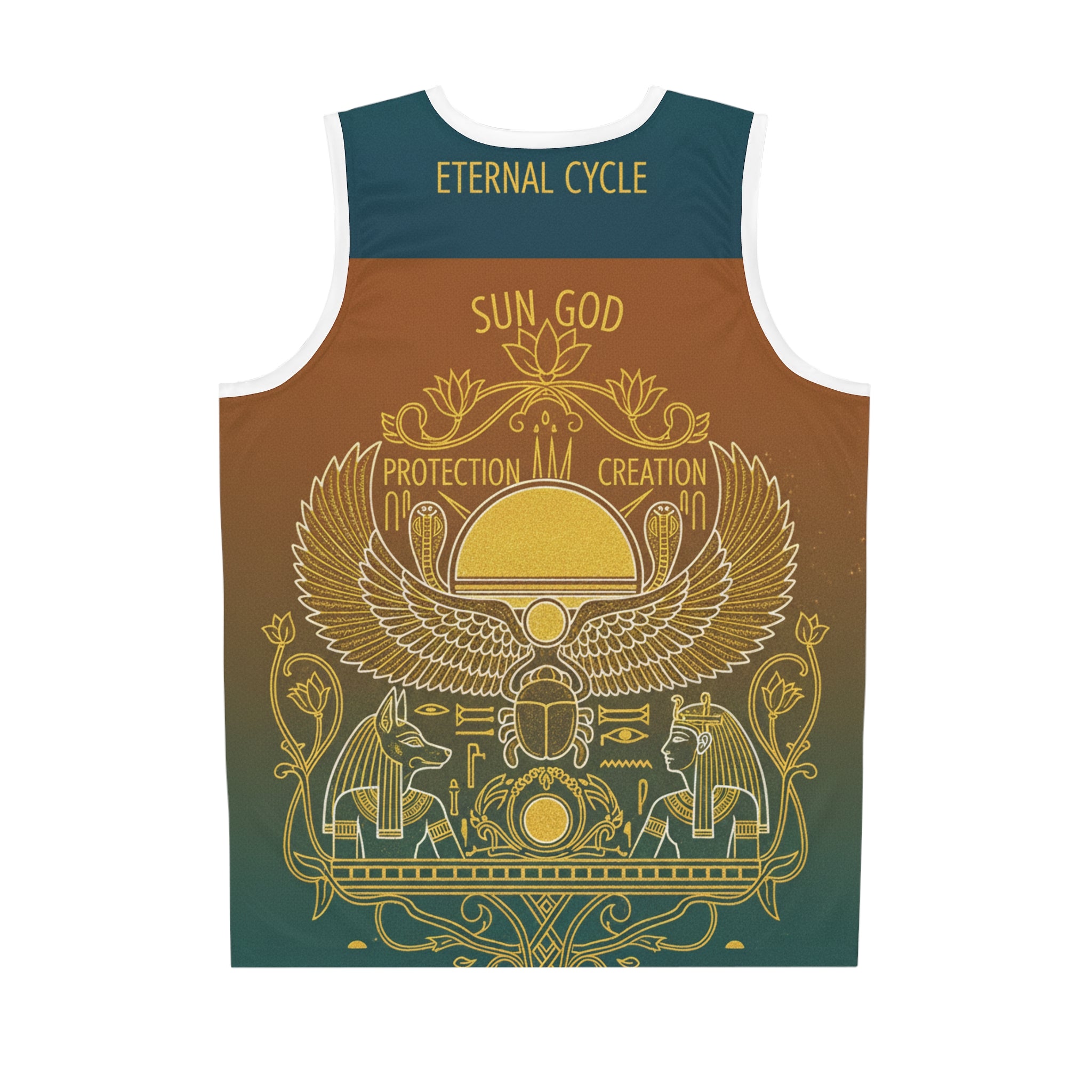 Egyptian Sun God Basketball Jersey — 'Sun God: Protection & Creation' All-Over Print Printify