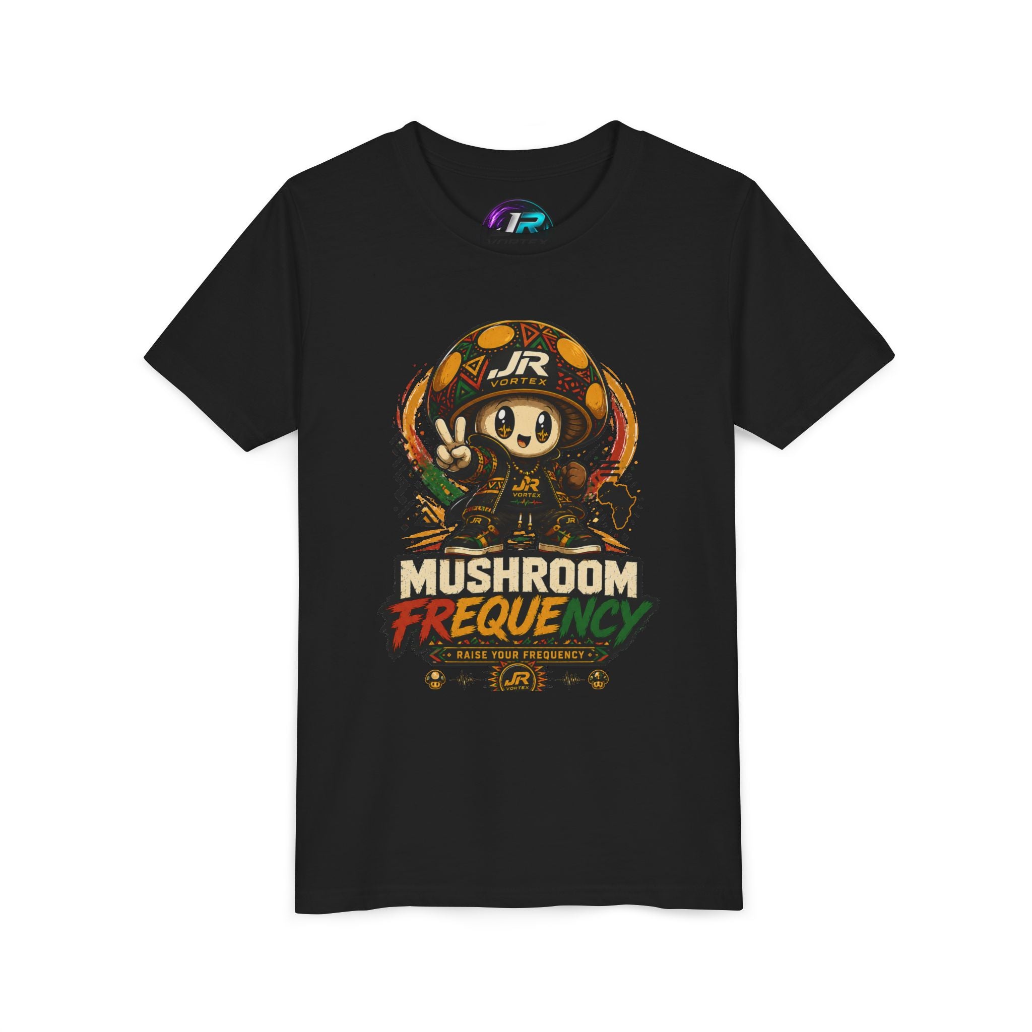 Mushroom Frequency Youth Tee — Playful Peace Sign Graphic