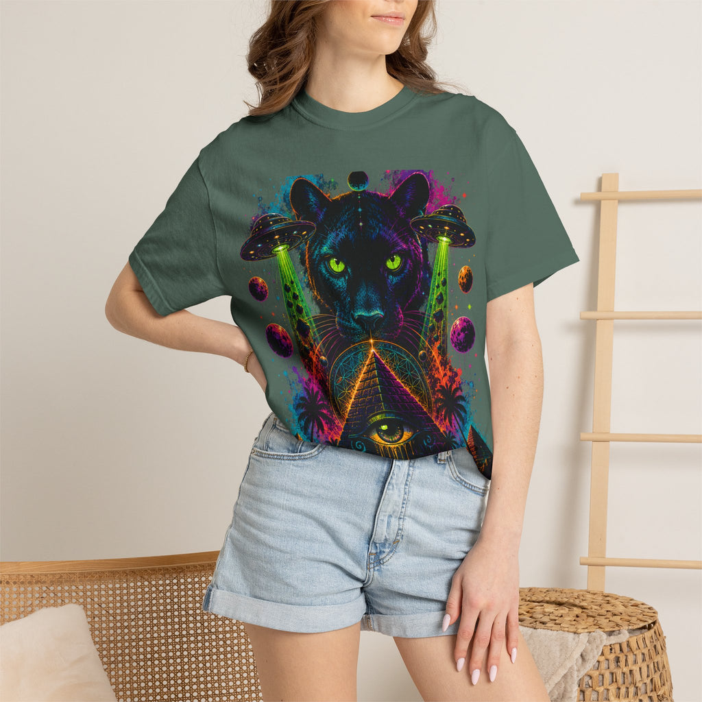Mystic Panther Pyramid T-Shirt — Neon Psychedelic Cat Eye Graphic Tee