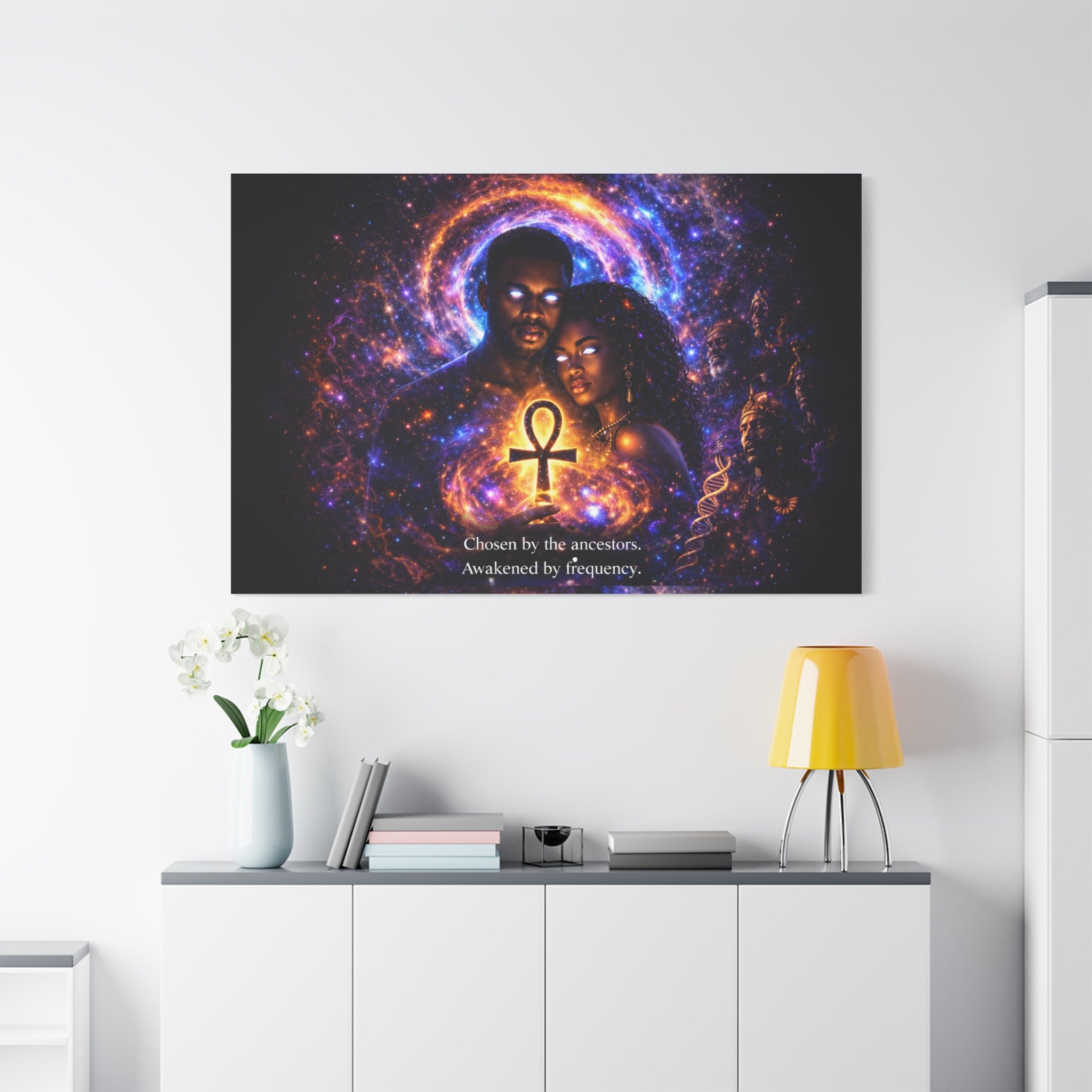 Ankh of the Cosmos Canvas Art — Afrocentric Mystic Couple Matte Stretched Print Printify