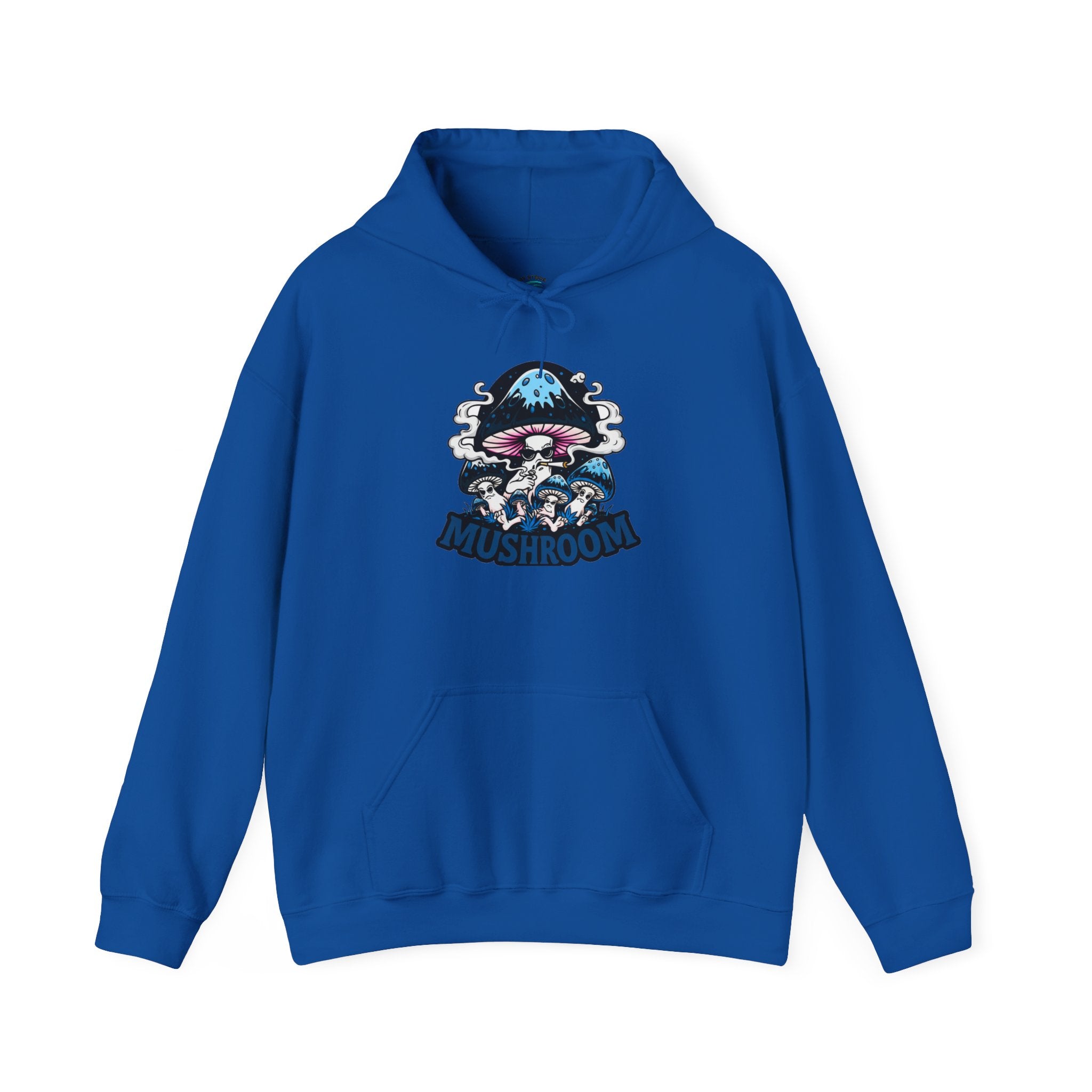 Blue Mushroom Hoodie — Mystical Fungi Graphic Sweatshirt