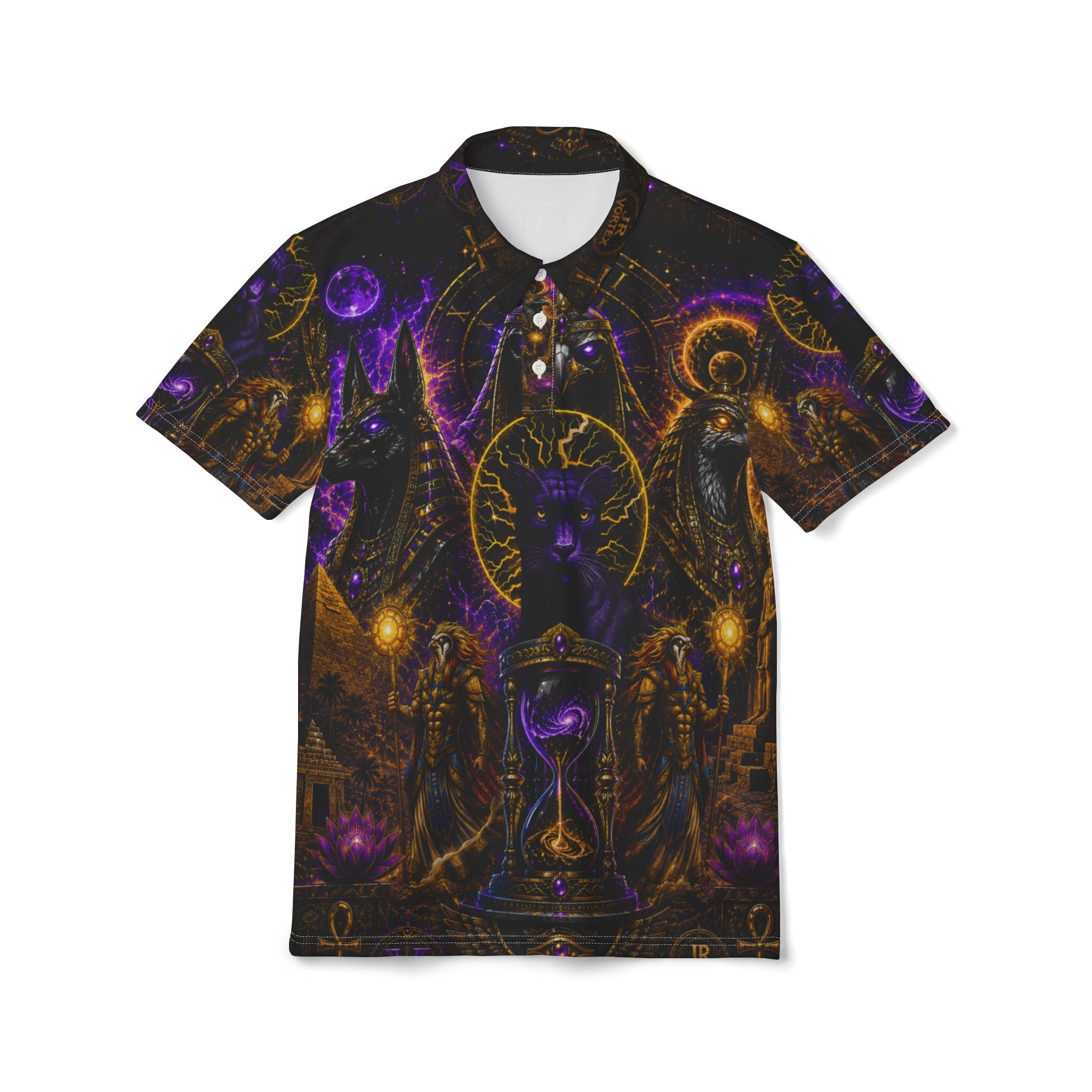 Mystic Black Cat Polo — Cosmic Occult All-Over Print Shirt