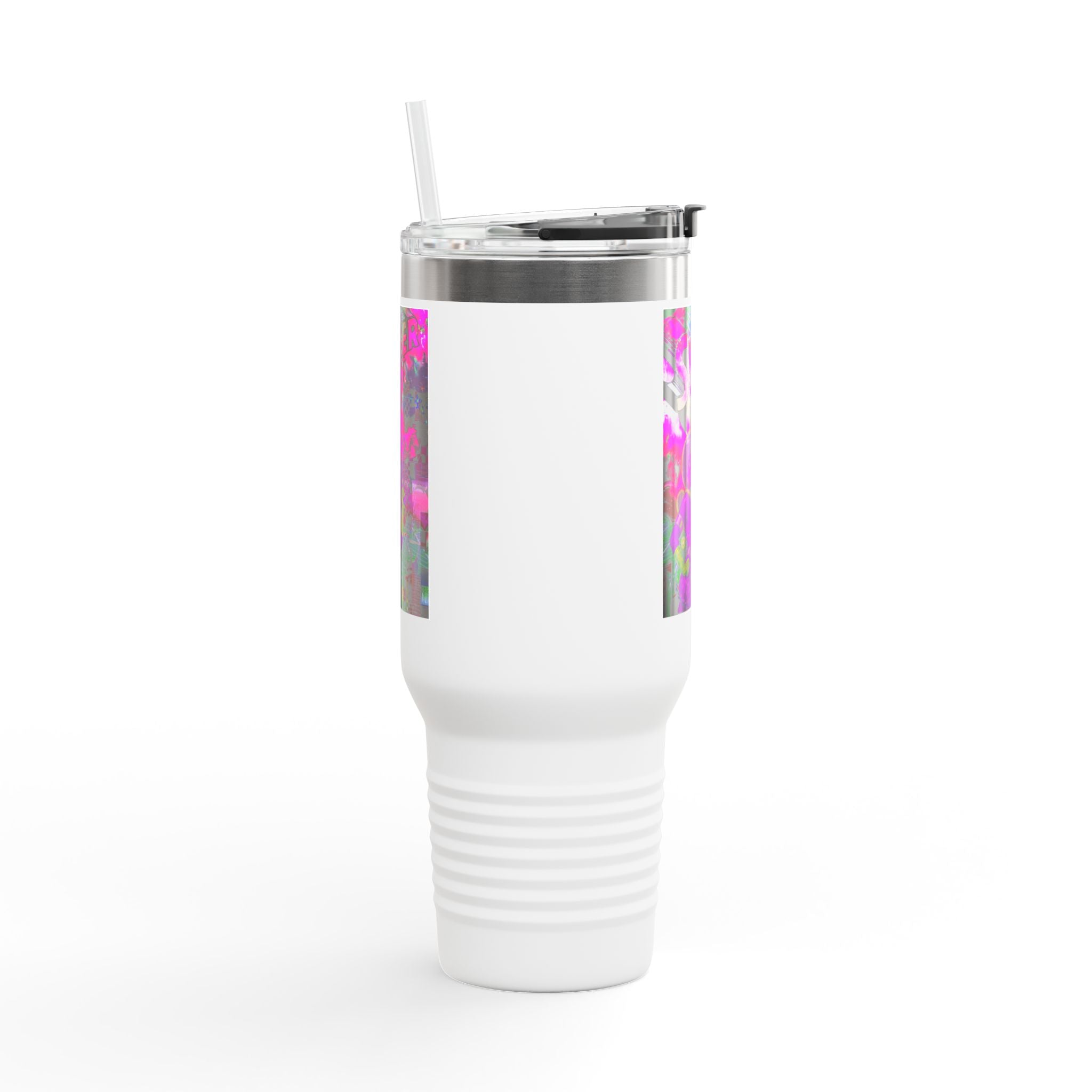40oz Travel Mug — Neon 'Super Girl' Retro Comic Design