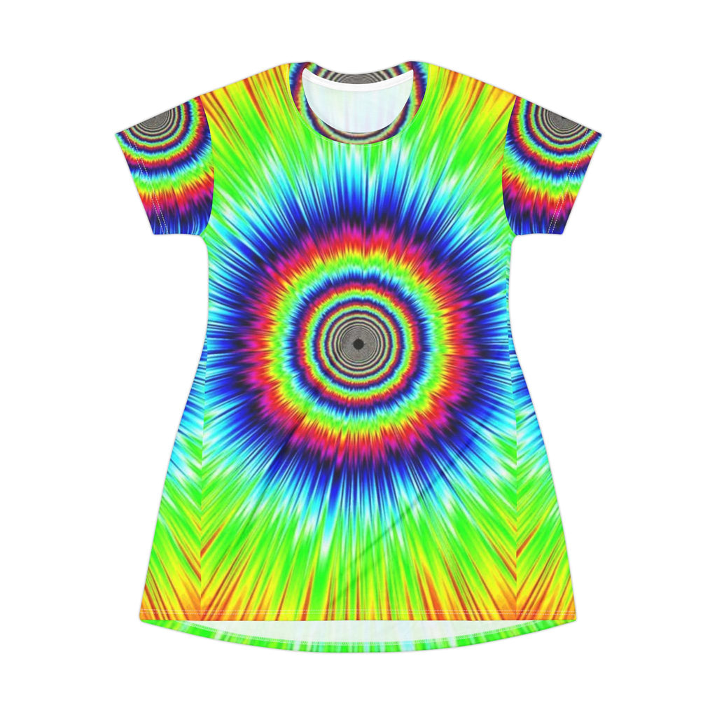 Tie-Dye Sunburst Mini Dress – Psychedelic Rainbow AOP T-Shirt Dress