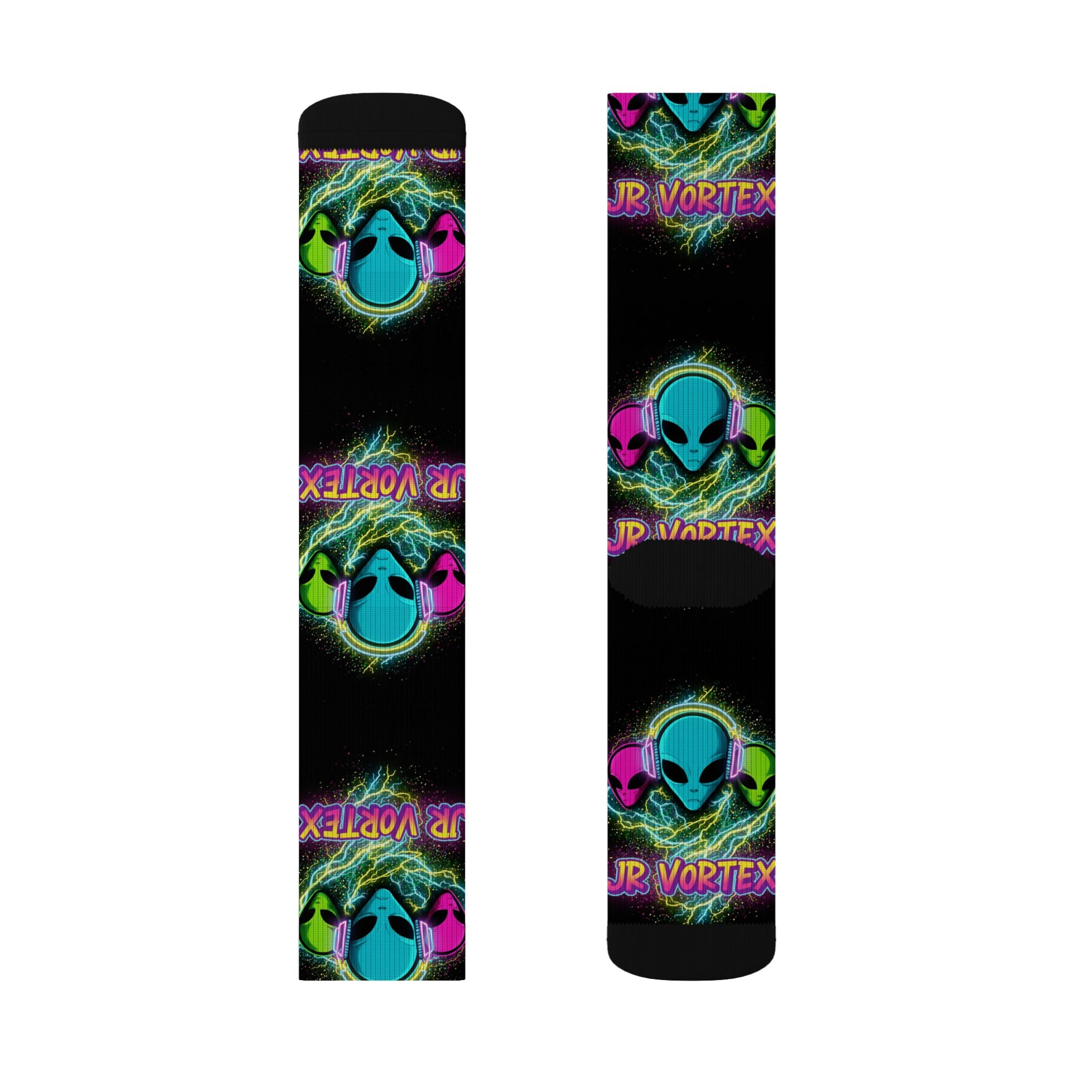 Alien Vape Neon Sublimation Socks — Retro Cyber Glow Crew Socks✨️