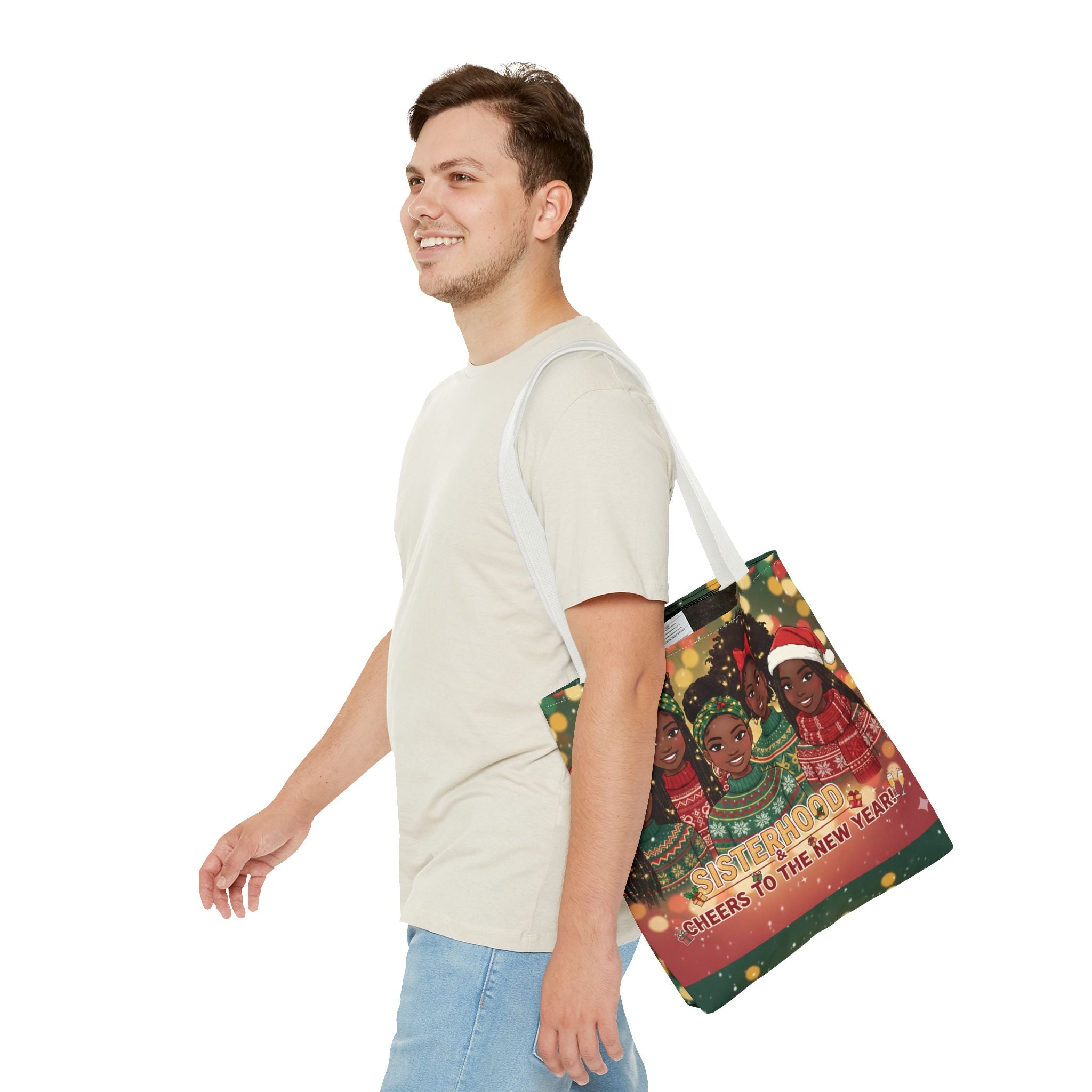 Sisterhood Holiday Tote Bag — “Cheers to the New Year!” Christmas Market Bag