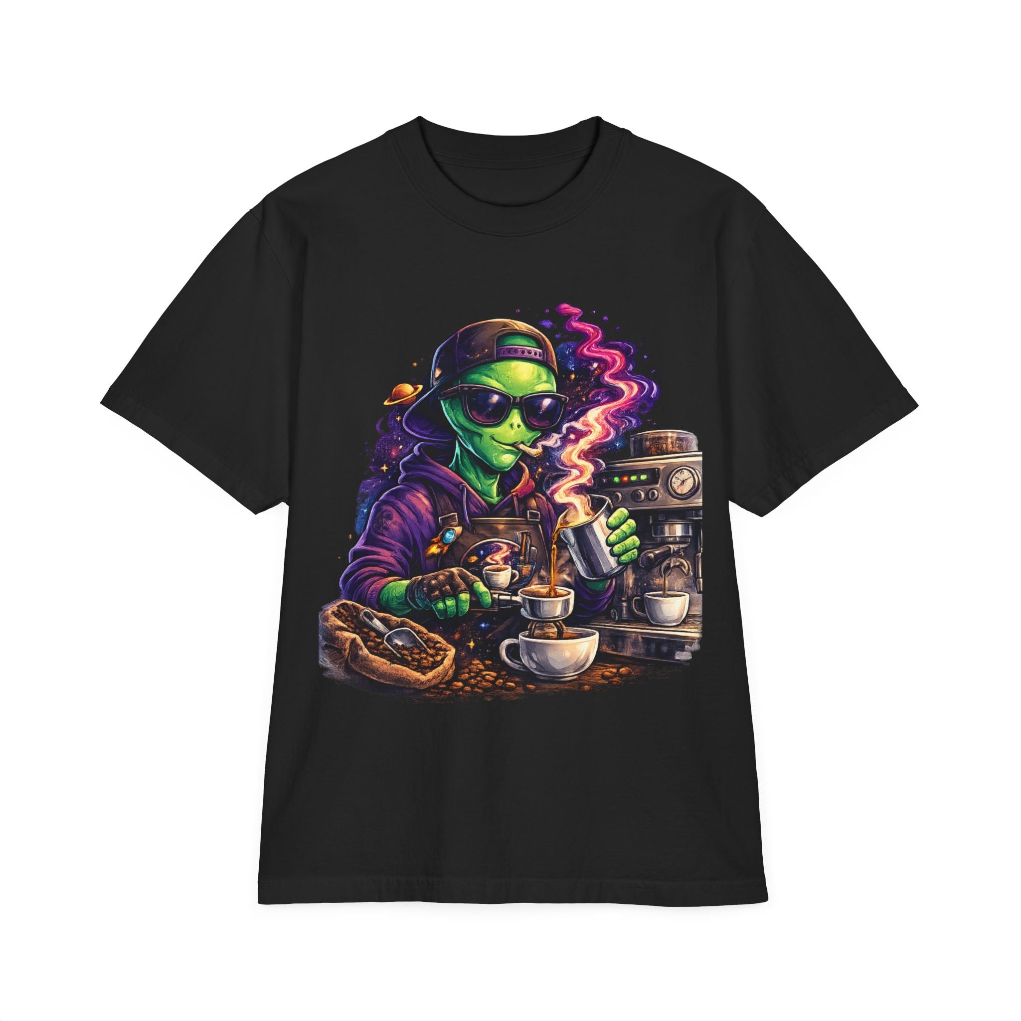 Alien Barista T-Shirt — Cosmic Coffee Lover Tee Printify