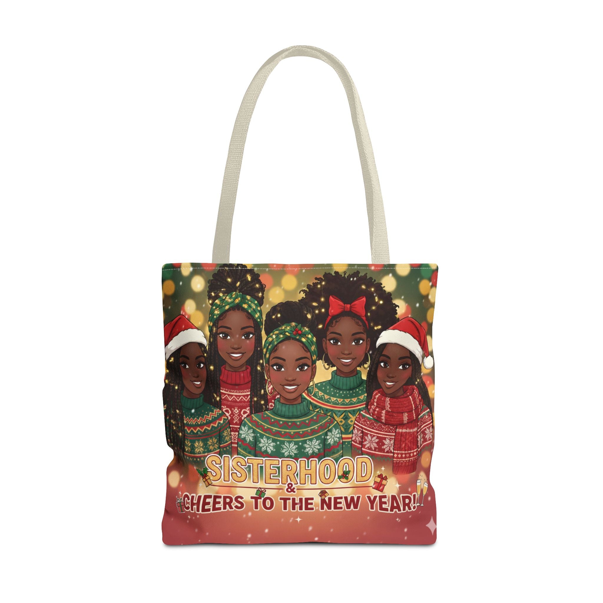 Sisterhood Holiday Tote Bag — “Cheers to the New Year!” Christmas Market Bag