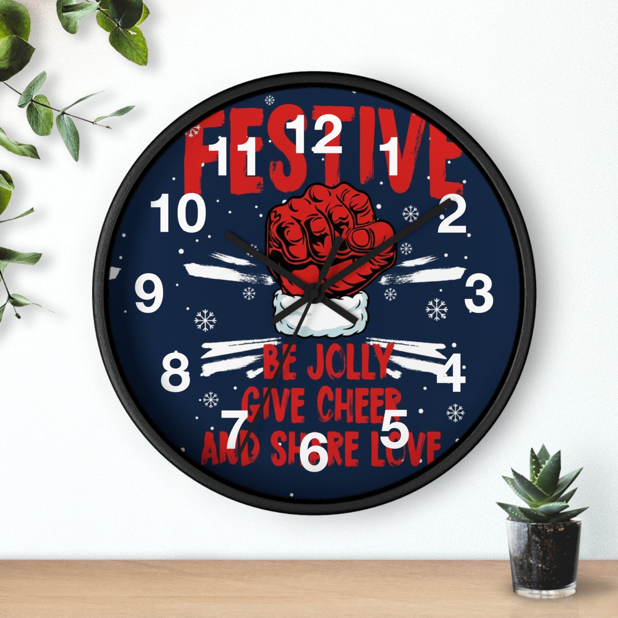 Festive Holiday Wall Clock — "Be Jolly, Give Cheer and Share Love"
