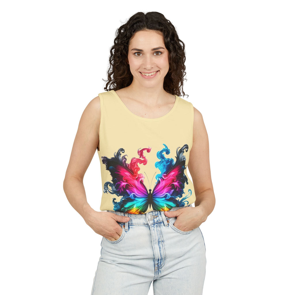 Vibrant Butterfly Design Unisex Tank Top | Colorful Summer Sleeveless Shirt, Gift for Nature Lovers, Festival Wear, Eco-Friendly Fashion Printify